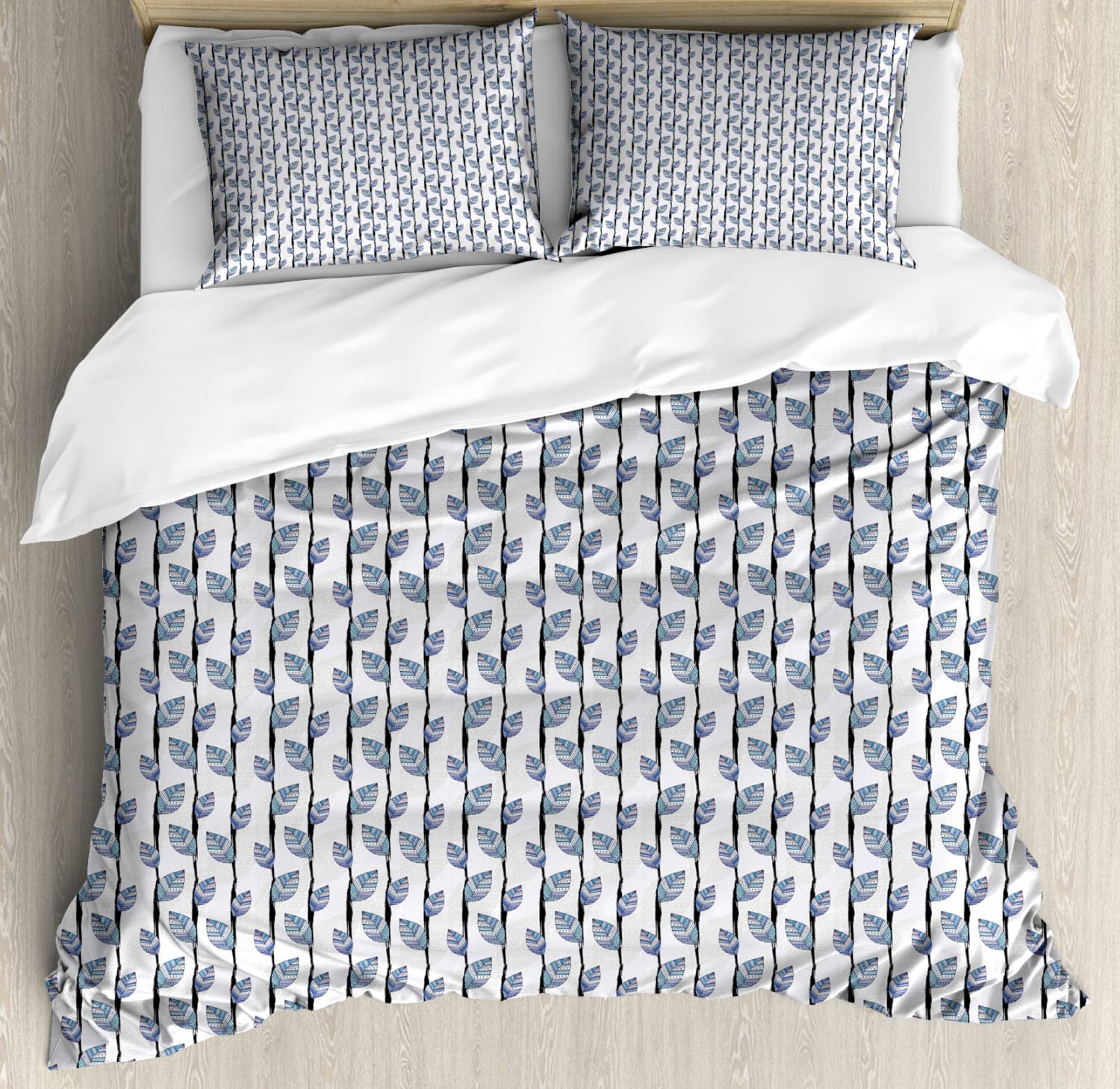 Ambesonne Ethnic Duvet Cover Set - Abstract Ornamental Leaves Design on Pastel Lines, 2-Piece King Size Bedding Set with 4 Pillowcases, Multicolor | Perfect for Bohemian & Modern Bedroom Decor