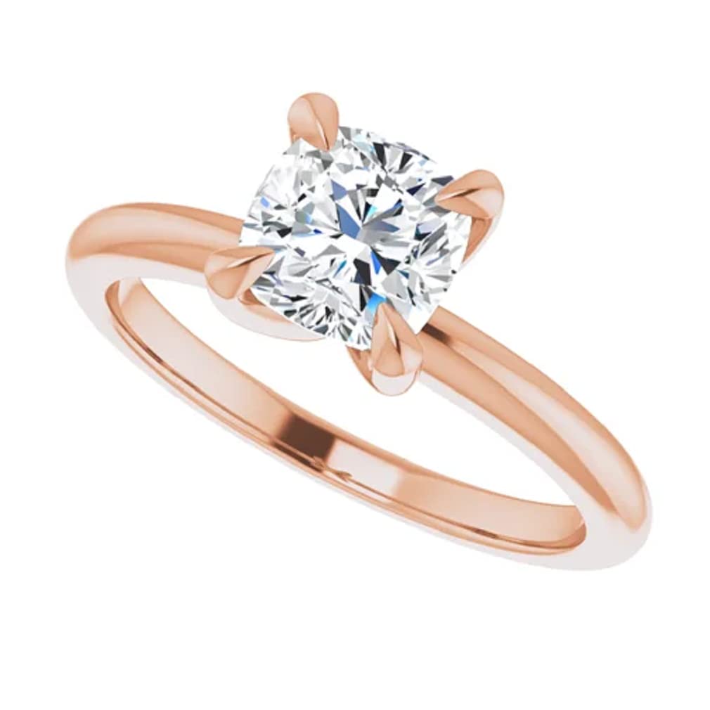 10K Solid Rose Gold Handmade Engagement Ring - 1.0 CT Cushion Cut Moissanite Diamond Solitaire Wedding Band for Women - Perfect for Proposals, Anniversaries & Bridal Jewelry Gifts