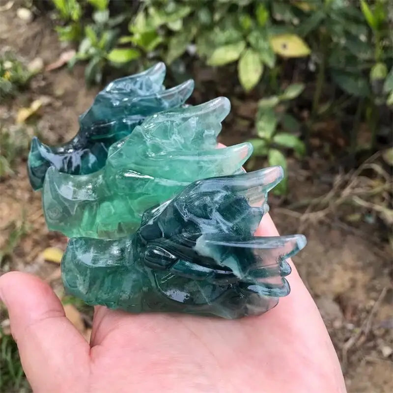 7.5CM Natural Fluorite Dragon Skull Crystal Carving - Healing Stone, Fashion Jewelry & Home Decor - Unique Birthday & Holiday Gift (1pc) for Meditation, Energy Work & Gothic Decor