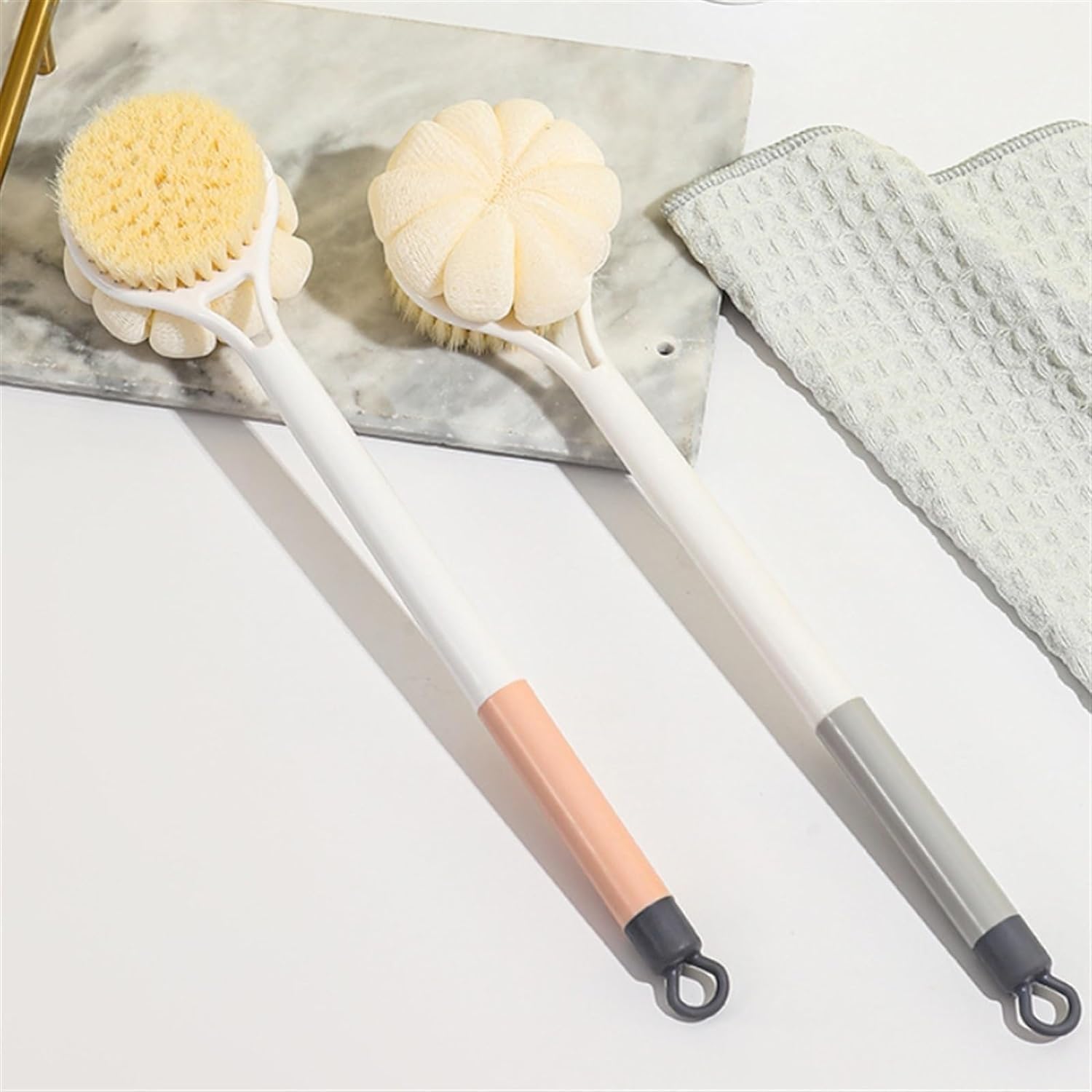 KIMEE 2-in-1 Body Bathing Brush with Soft Bristles & Loofah Back Scrubber - Exfoliating & Cleansing Shower Brush with Long Handle for Smooth Skin - Perfect for Men & Women - Ideal for Daily Shower Routine, Spa Days & Skin Care Regimen