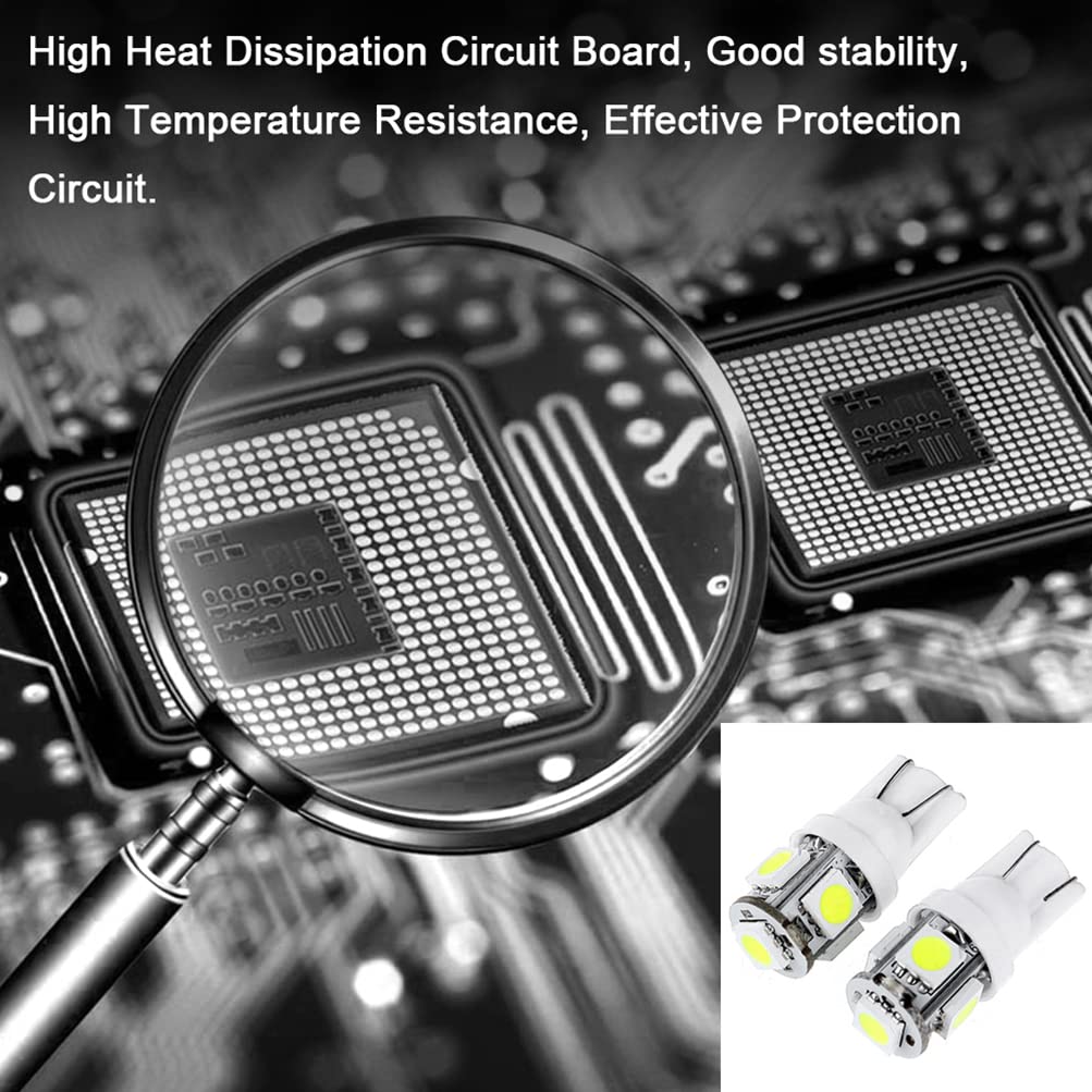 10-Pack T10 5-5050-SMD PC194 LED Bulbs - White Instrument Panel Cluster Dash Lights with Twist Lock Socket - Perfect for Car Dashboard, Motorcycle Gauges & Marine Instrument Lighting