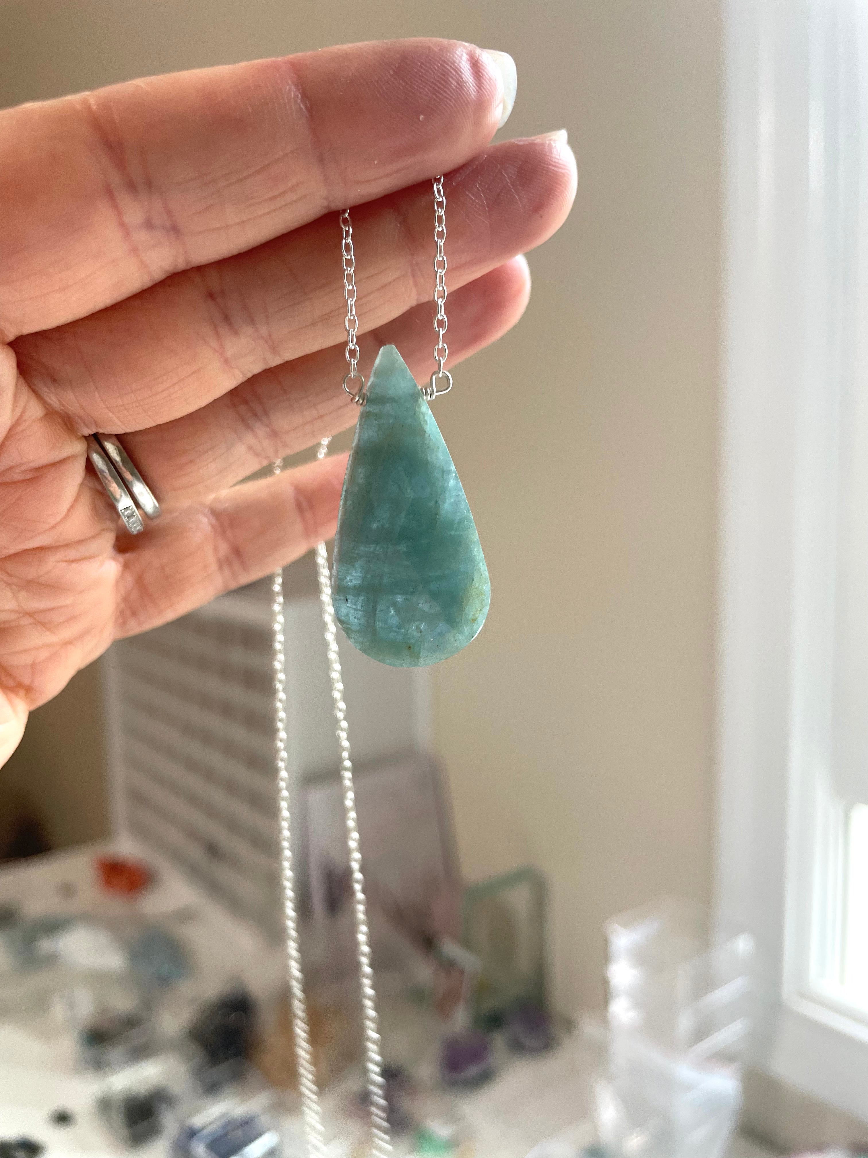 Faceted Dark Aquamarine Necklace - Sterling Silver Pendant Jewelry for Women, Elegant Gift for Birthday, Anniversary & Special Occasions