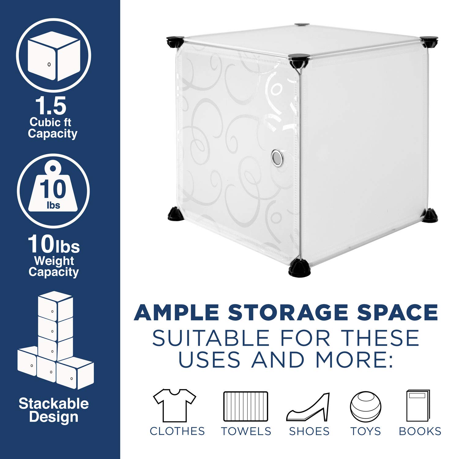 6-Cube Storage Organizer | Stackable Modular Closet Shelves with Doors & Hammer, Translucent White (42