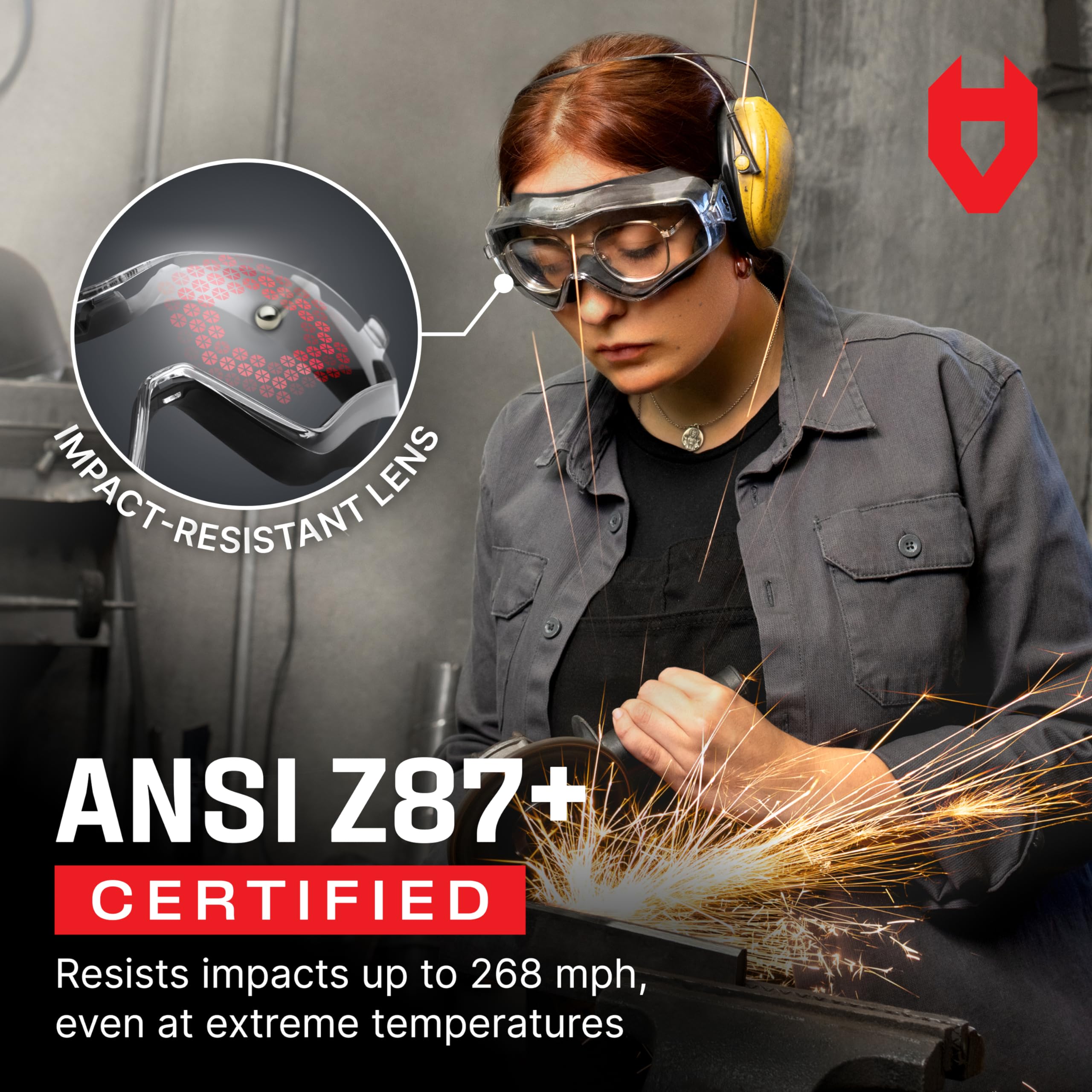 NoCry Safety Goggles Over Glasses - ANSI Z87.1 Certified, Anti-Fog & Anti-Scratch Lenses with UV380 Protection - Adjustable Strap for Extreme Impact Resistance - Perfect for Chemistry Lab, Woodworking, Construction & DIY Projects