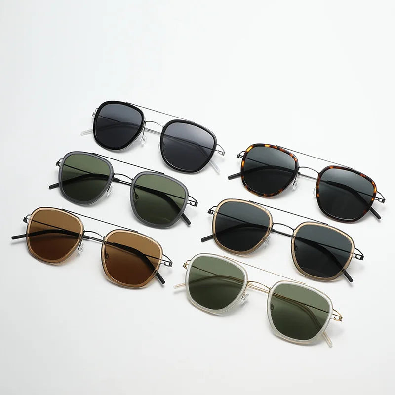 Black Unisex Titanium Square Double Bridge Sunglasses 8205 - Stylish & Durable for Outdoor Activities, Driving, and Fashion