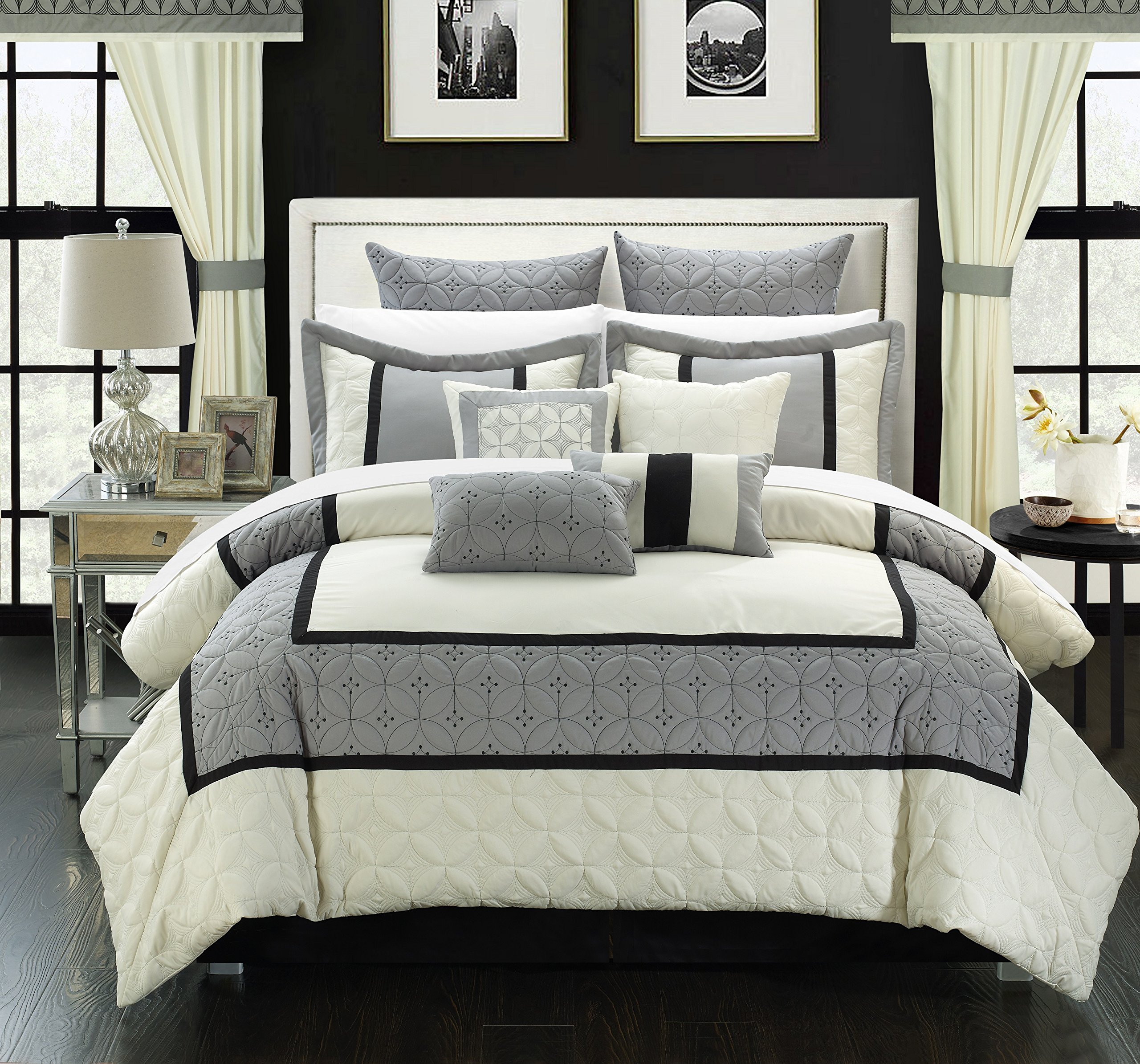 Chic Home 24-Piece Aida Queen Size Bed in a Bag Comforter Set - White & Silver Luxury Bedding Collection | Perfect for Master Bedrooms, Guest Rooms & Dorm Decor