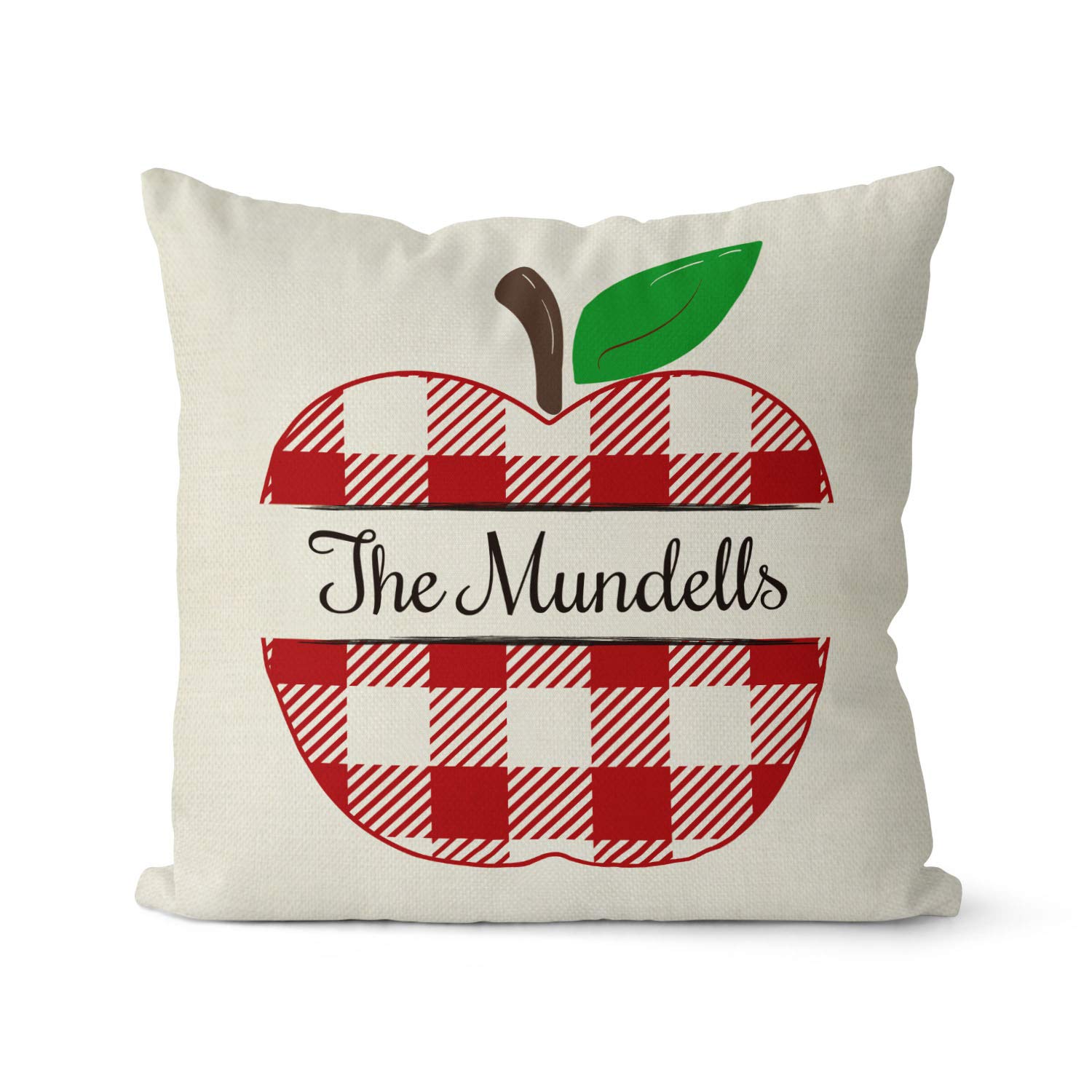 Personalized Back to School Throw Pillow Cover - Custom Family Name Apple Design Teacher Appreciation Gift - 18x18 Inch Linen Cushion Case for Sofa, Couch & Dorm Decor - Perfect for Classroom, Teacher's Lounge & Home Decor