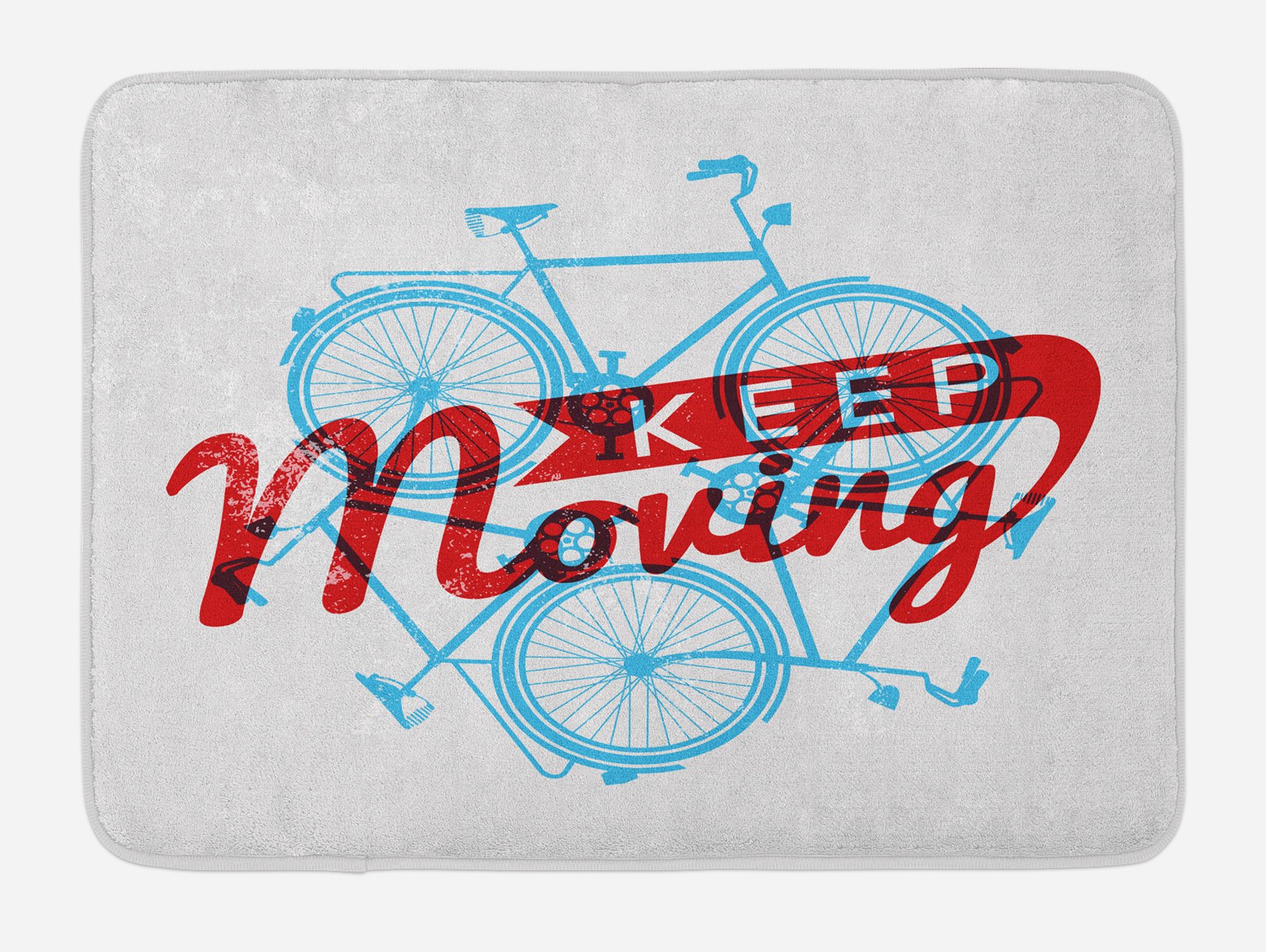 Ambesonne Retro Bath Mat - Non-Slip Plush Bathroom Rug with Hipster Bicycle Grunge Design, 30.2 x 20 Inches, Sky Blue & Red - Perfect for Vintage Style Bathrooms, Guest Baths, and Cozy Home Decor