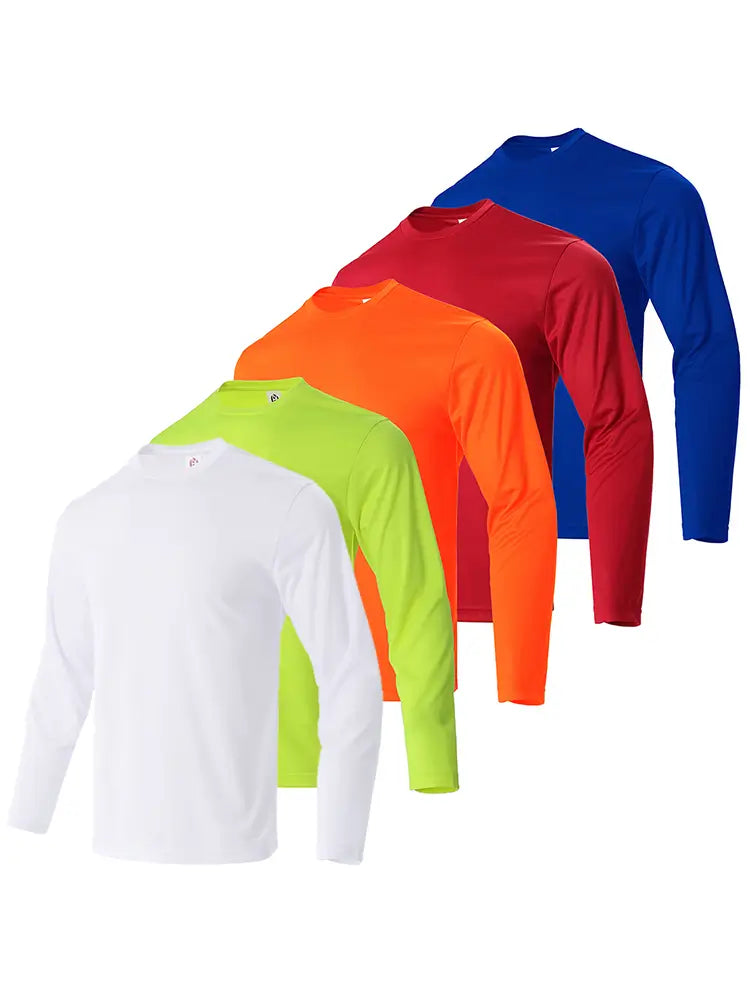 5 Pack Men's Long Sleeve T-Shirts - Soft Cotton Crew Neck Casual Shirts for Everyday Wear | Office, Gym, Travel & Outdoor Activities