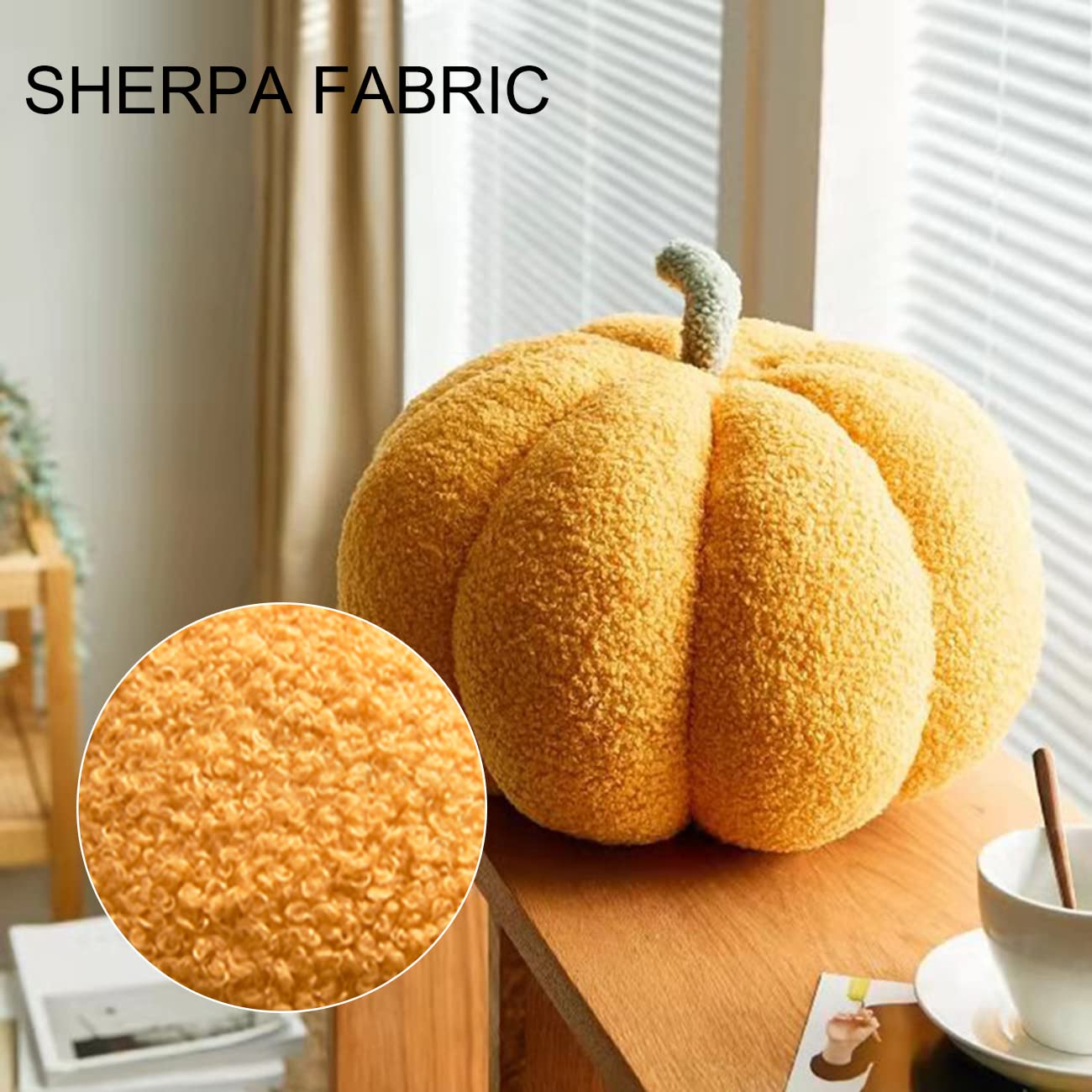 3D Plush Decorative Pumpkin Throw Pillow - Soft Sherpa Cushion for Sofa, Couch & Bedroom - 11 Inch Orange Home Decor - Perfect for Fall Decorations, Thanksgiving & Cozy Autumn Vibes