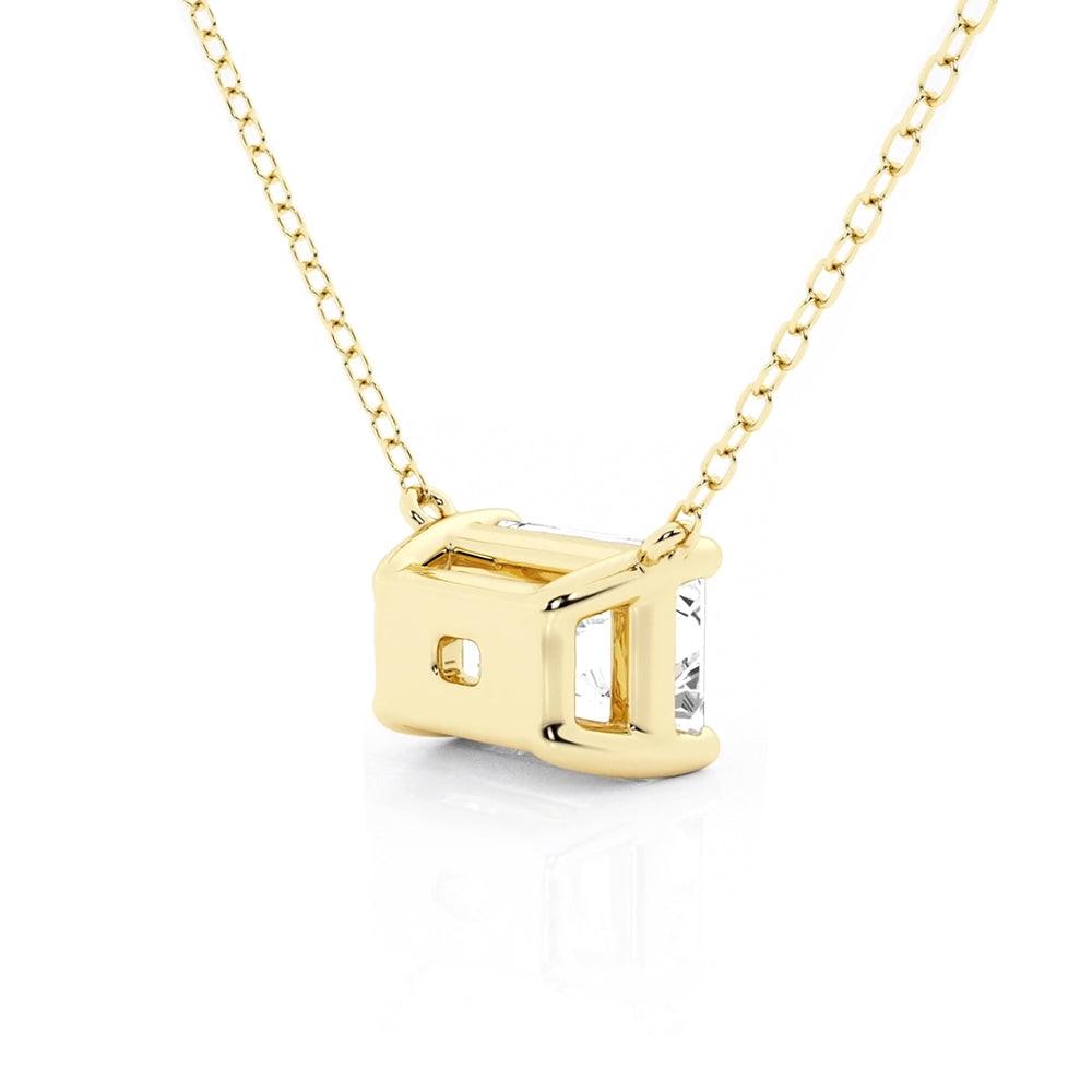 East West Emerald Cut Moissanite Solitaire Necklace | Dainty Gold Pendant for Women | Perfect for Weddings, Anniversaries & Everyday Elegance