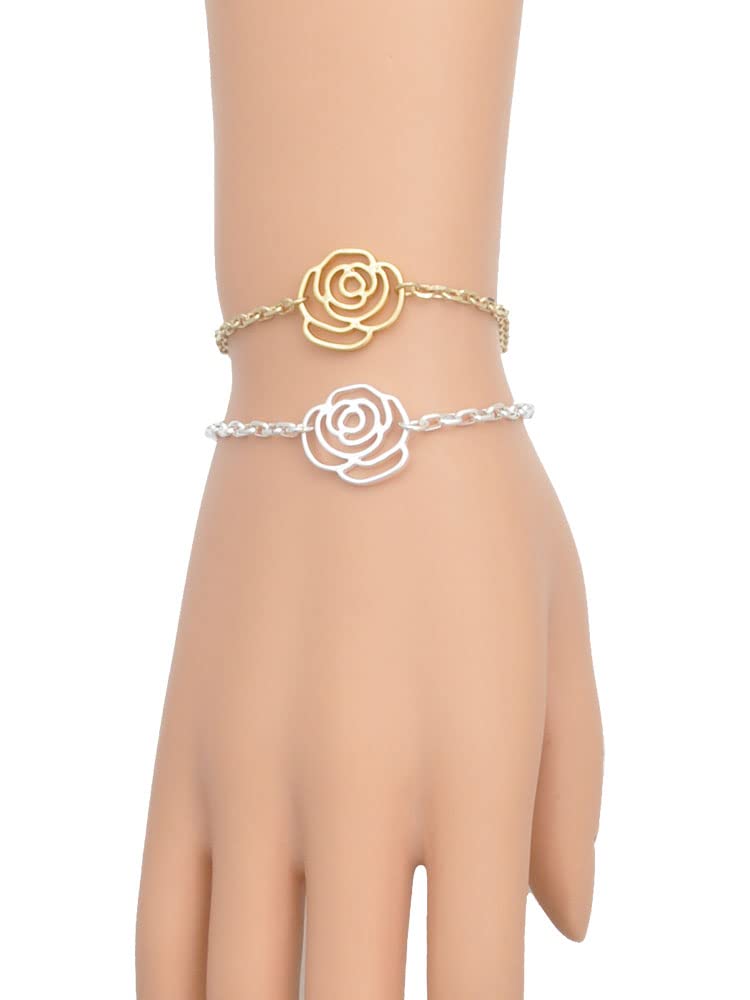 Delight Jewelry Two-Tone Shadow Box Message Bracelet - Gold Flower Link Chain with 6.75