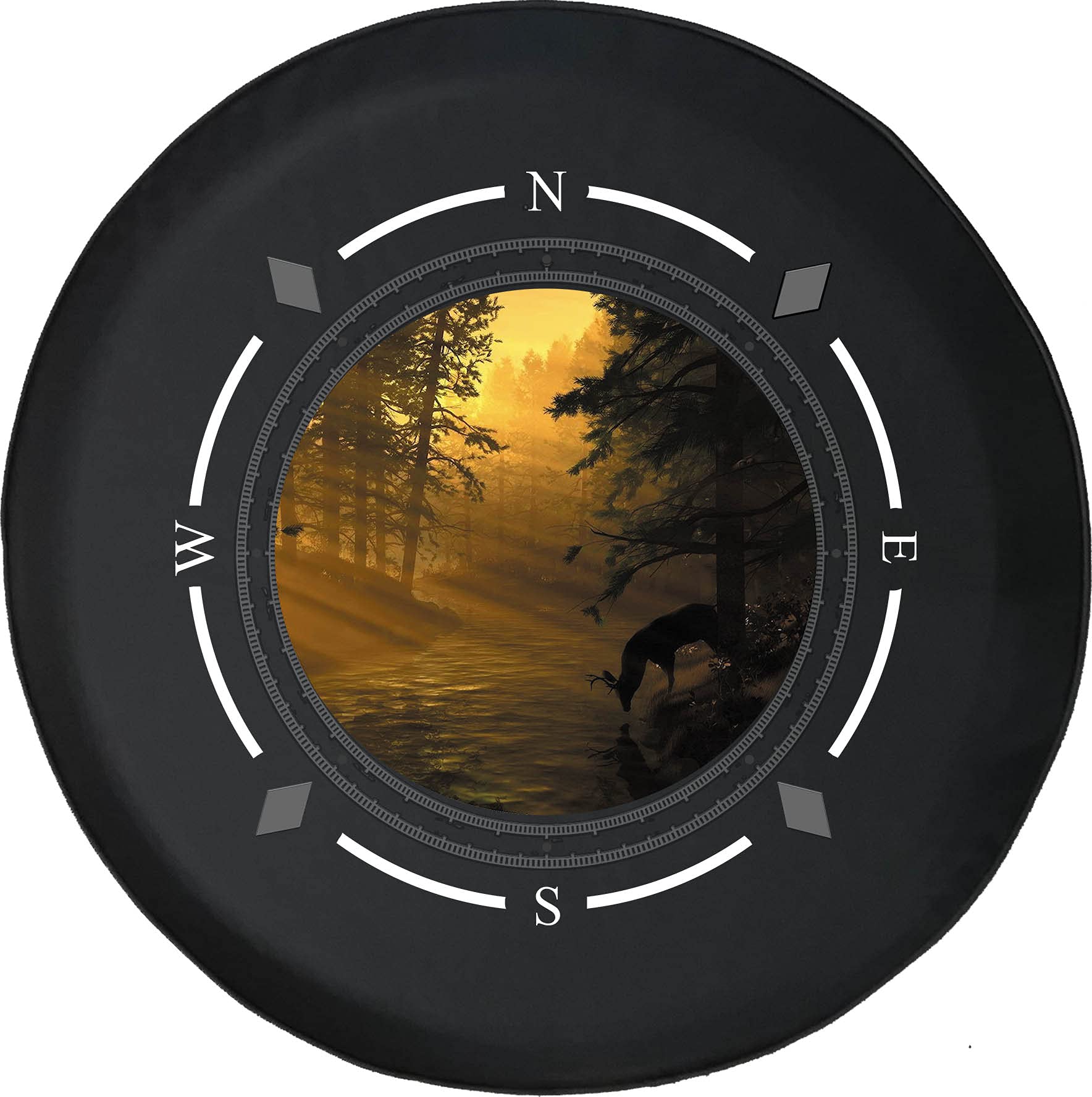 Premium American Unlimited Spare Tire Cover with Compass & Deer Stream Design - Universal Fit for SUVs, Trailers, RVs & Most Vehicles - Perfect for Off-Road Adventures & Camping Trips