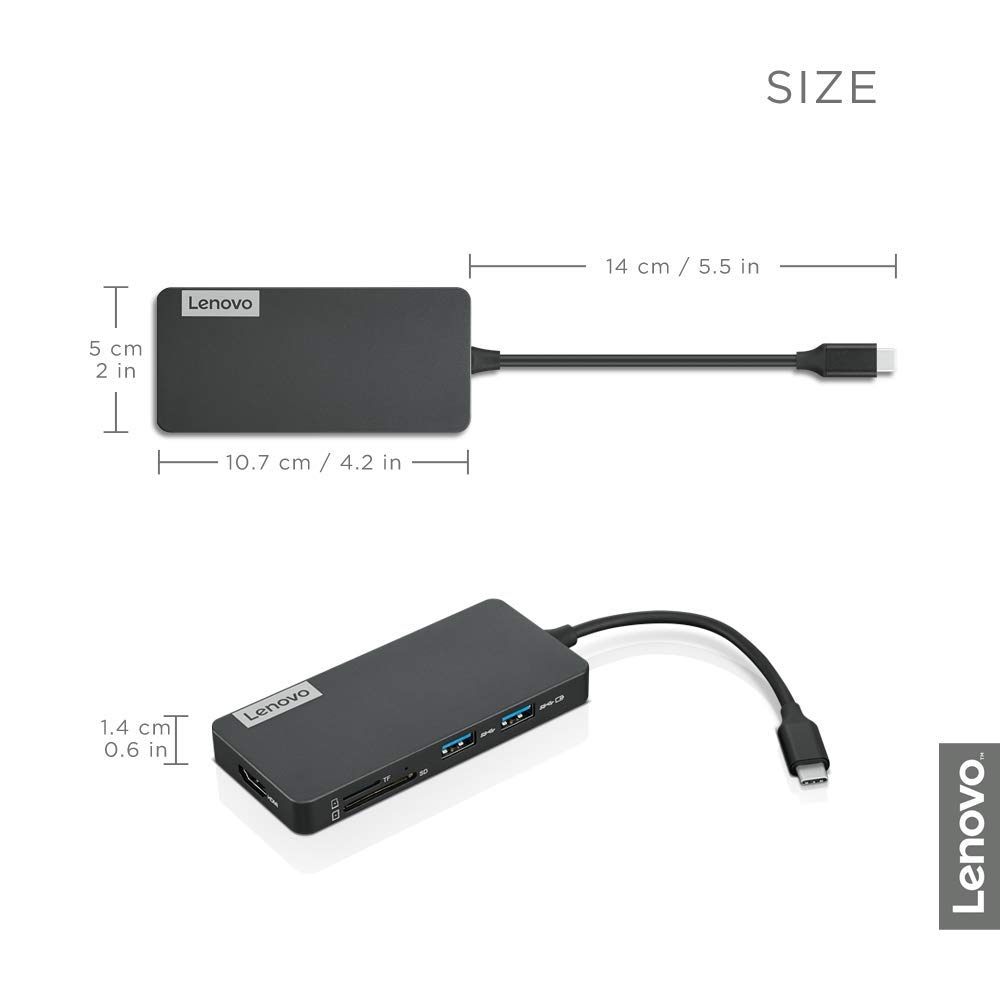 Lenovo USB-C 7-in-1 Hub with 510 Wireless Keyboard & Mouse Combo - 2.4GHz Nano Receiver, Full-Size Ergonomic Keyboard, 1200DPI Optical Mouse - Black (GX30N81775) - Perfect for Home Office, Gaming & Productivity