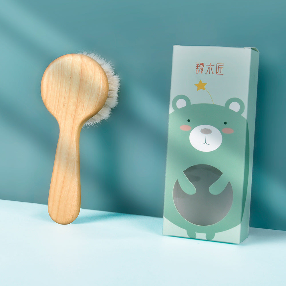 Soft Wool Baby Hair Brush for Newborns - Gentle & Hypoallergenic - Perfect for Cradle Cap & Sensitive Scalp Care - Ideal for Daily Baby Grooming & Massage