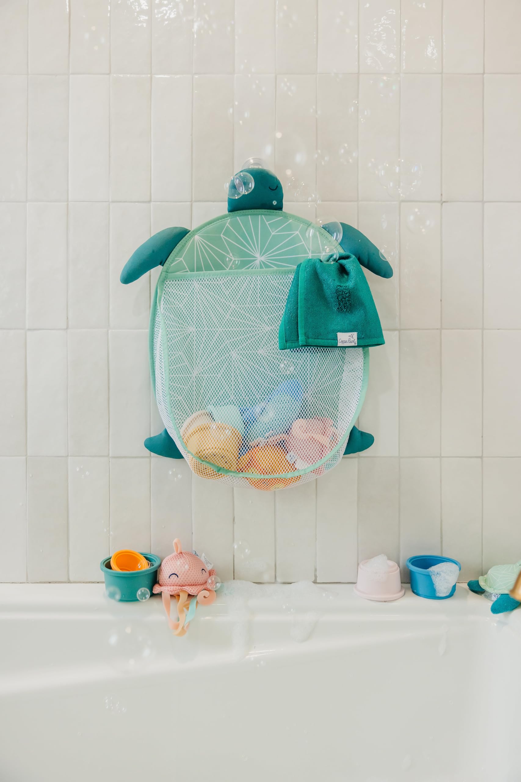 Oceana Bath Toy Organizer with Suction Cups - Extra Large Mesh Bath Toy Holder for Bathtub, Quick Dry Bath Toy Storage Net, Convenient Bath Toy Organizer for Kids | Perfect for Baby Bath Time, Toddler Bath Toys & Shower Organization
