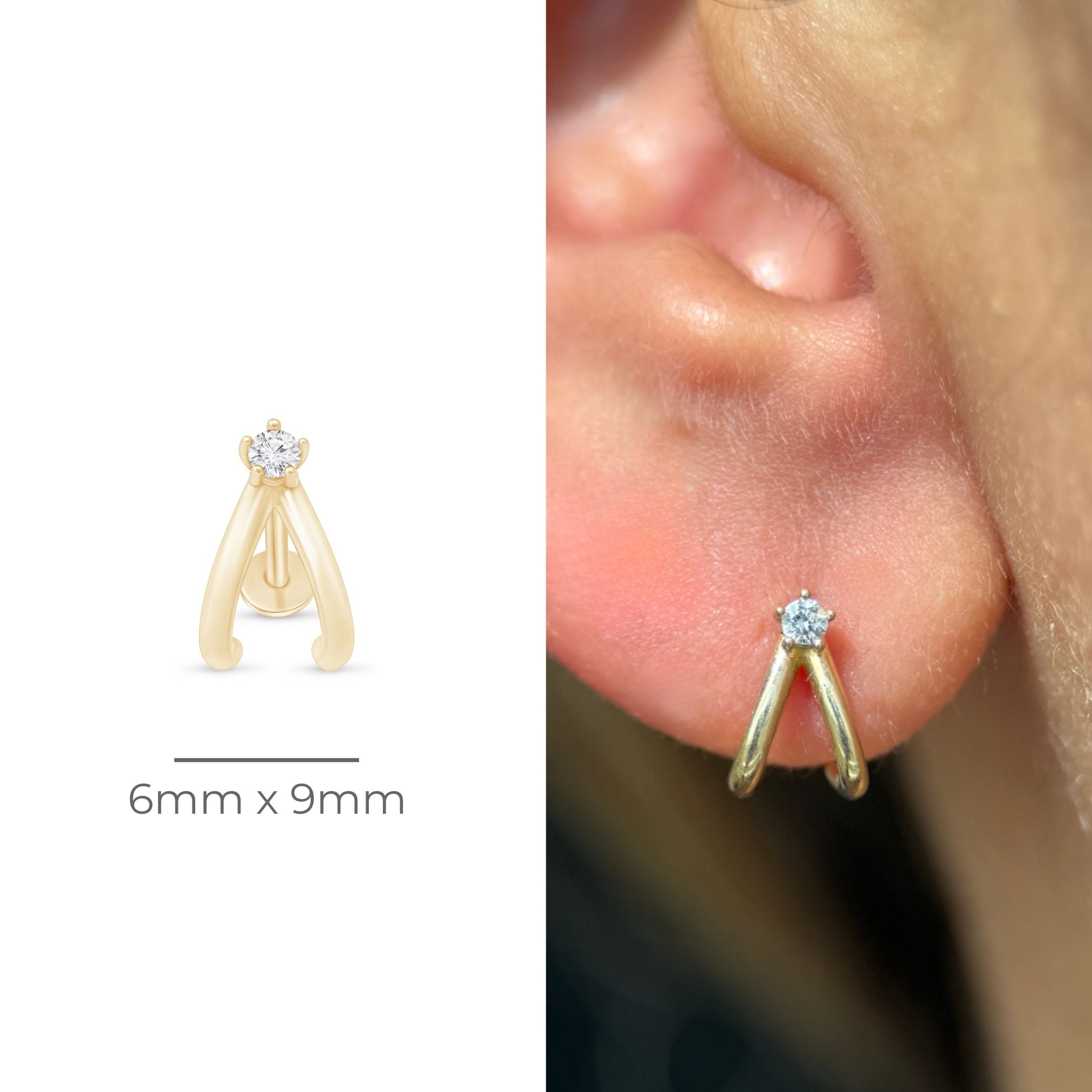 14K Yellow Gold Diamond Double Suspender Flat Back Stud Earrings - Elegant & Secure for Daily Wear, Parties & Special Occasions