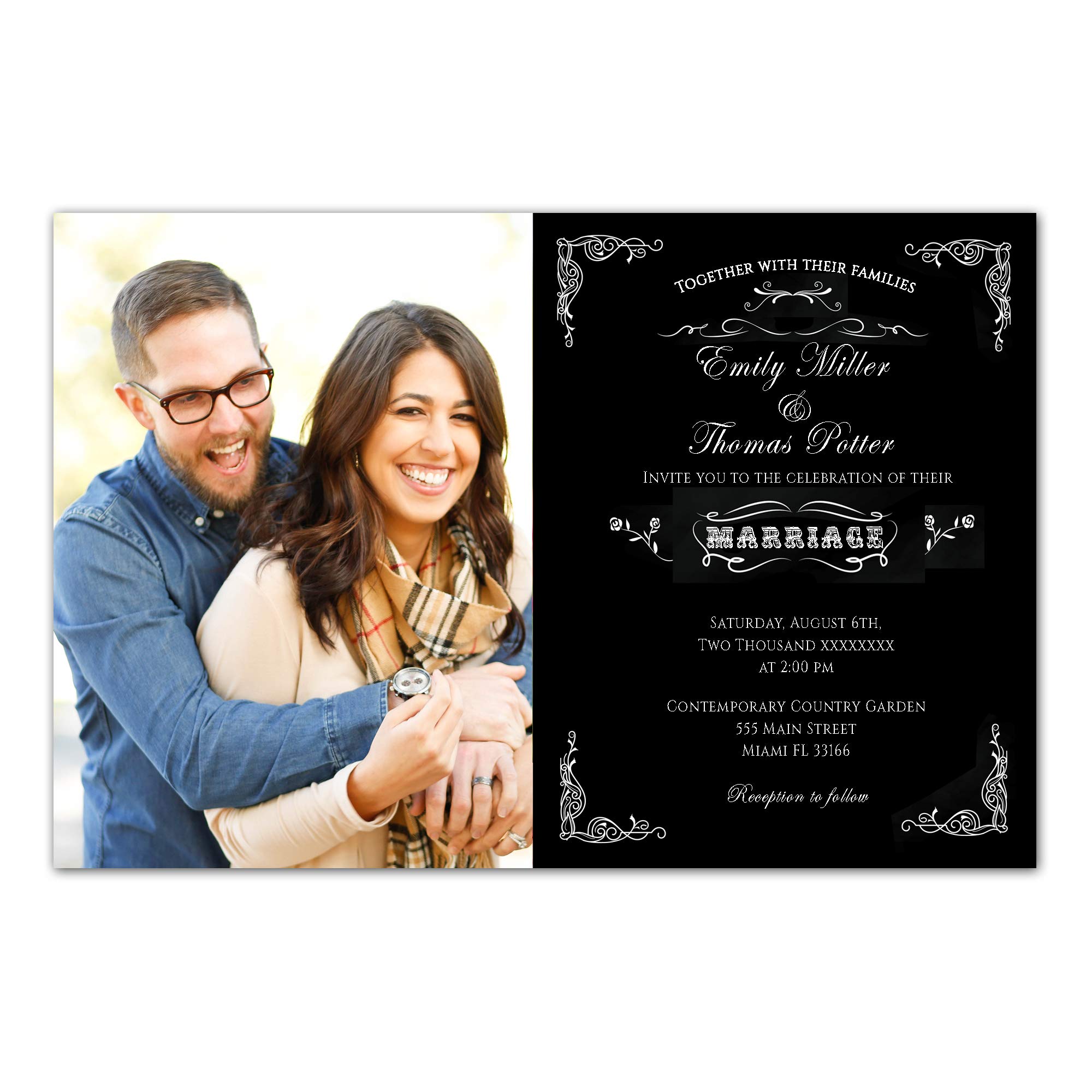 100 Custom Black and White Wedding Invitations with Photo Insert & Envelopes - Elegant Stationery for Engagement Parties, Bridal Showers, and Formal Weddings