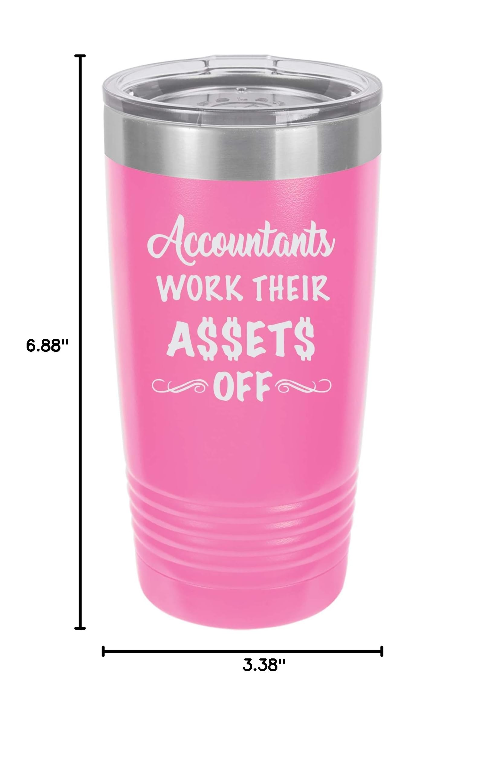 Funny Accounting Tumbler - 20oz Vacuum Insulated Travel Mug with 'Accountants Work Their Assets Off' Design | Pink Stainless Steel Cup for Accountants, Office Workers & Coffee Lovers | Perfect for Office, Commute & Gifts