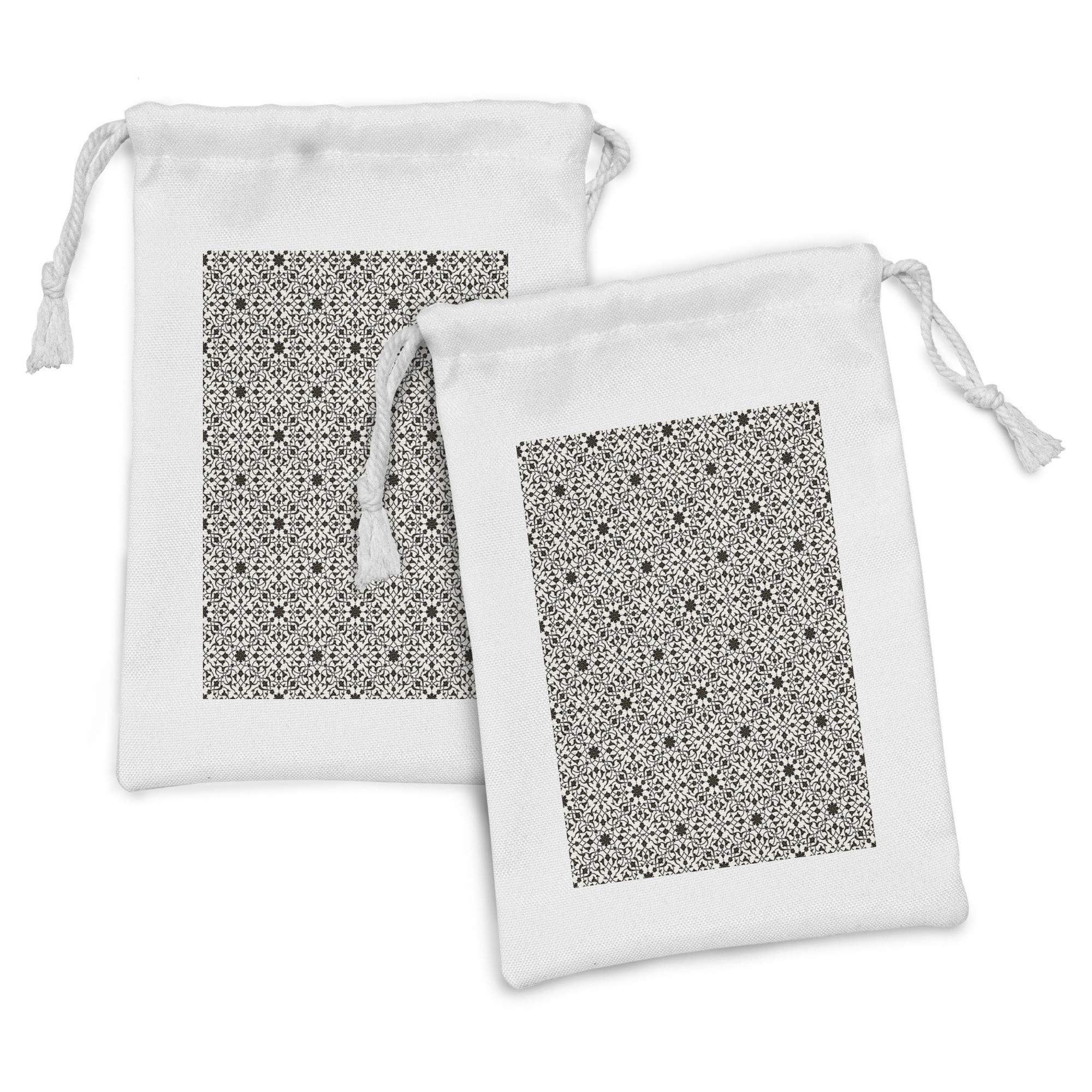 Ambesonne Antique Oriental Fabric Pouch Set of 2 - Traditional Eastern Floral Drawstring Bags for Toiletries, Jewelry, Masks & Party Favors (9