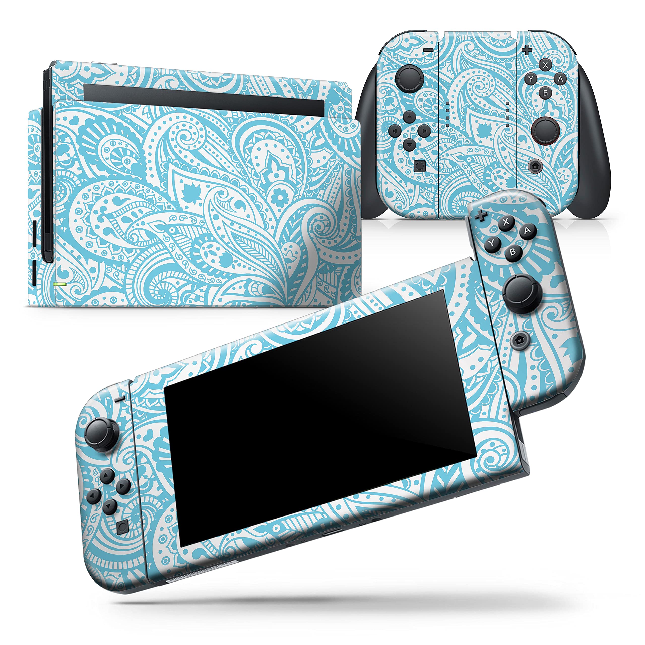 Nintendo Switch Joy-Con Skin Decal - Light Blue Paisley Floral Protective Vinyl Wrap Cover - Scratch-Resistant & Removable - Perfect for Gaming & Customization