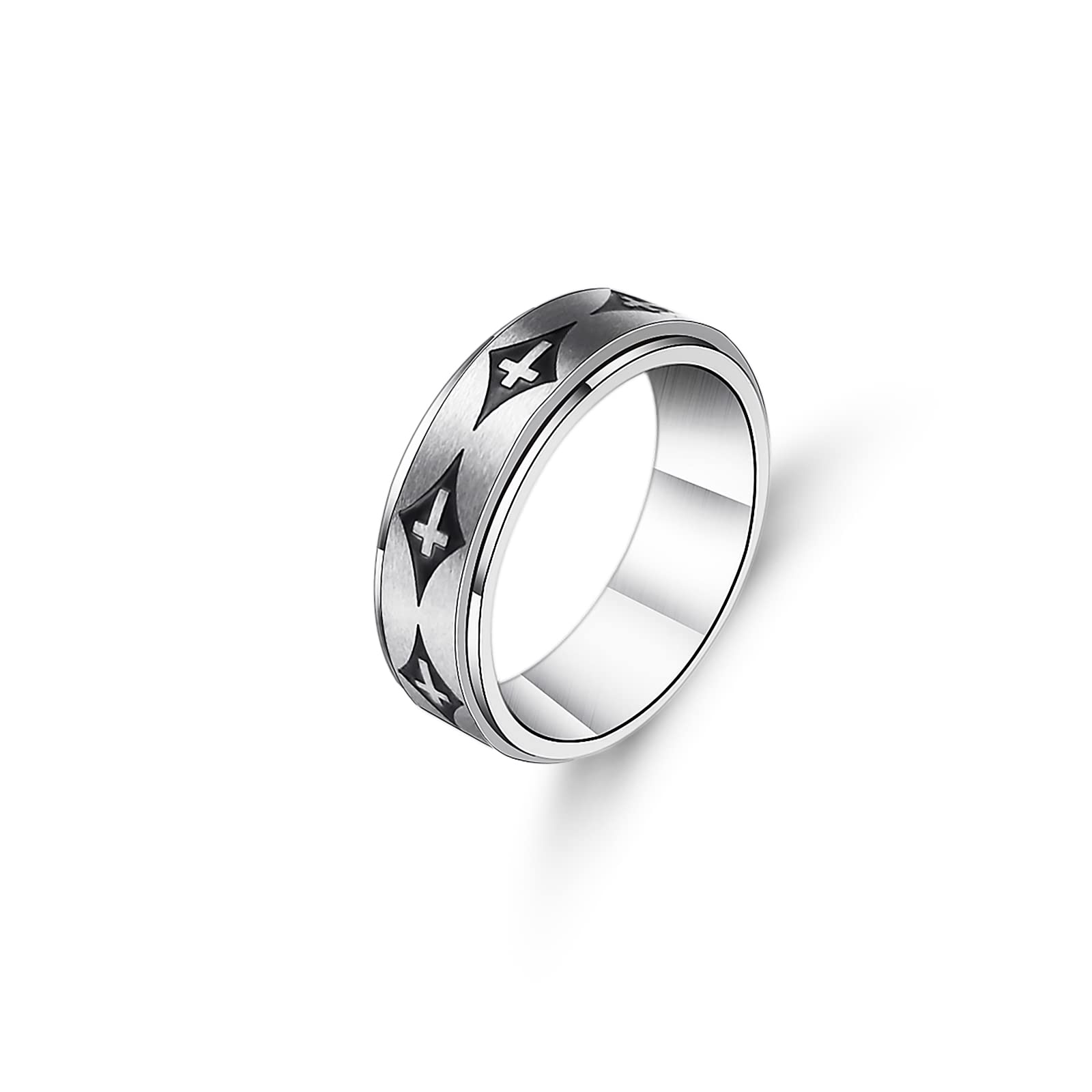 8MM Stainless Steel Anxiety Ring with Spinner - Rotating Cross Christian Prayer Jewelry for Stress Relief - Size 6-13 for Women & Men - Perfect for Meditation, Fidgeting and Religious Occasions
