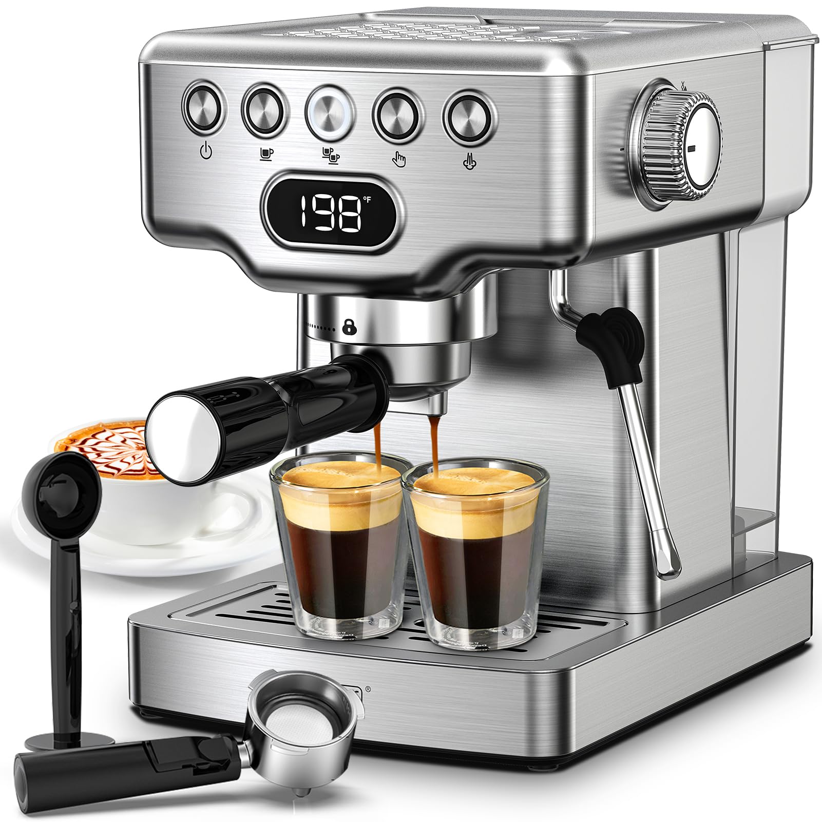 Geek Chef 20 Bar Espresso Coffee Machine with Milk Frother - Fast Heating Automatic Latte & Cappuccino Maker for Home & Office Use - Perfect for Coffee Lovers & Entertaining Guests