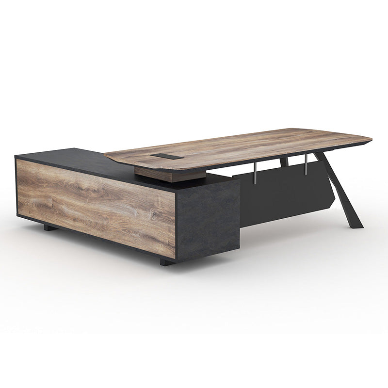 EASTON Executive Desk with Right Return 2.2m to 2.4m Warm Oak & Black - Modern Office Desk for Home & Business Workspaces