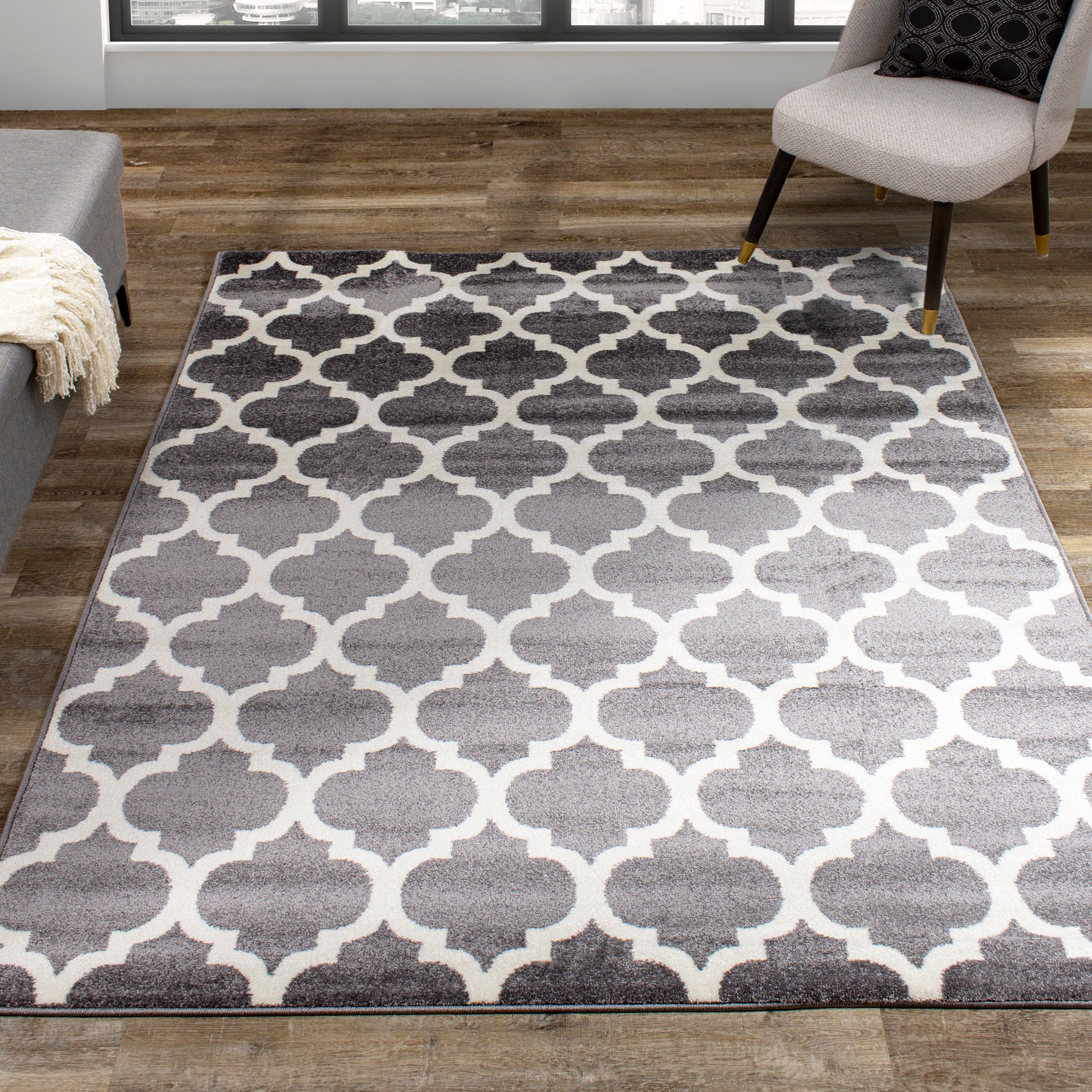 5'3 x 7'7 Modern Grey and Beige Area Rug - Soft Living Room Carpet for Bedroom, Office, and Home Decor