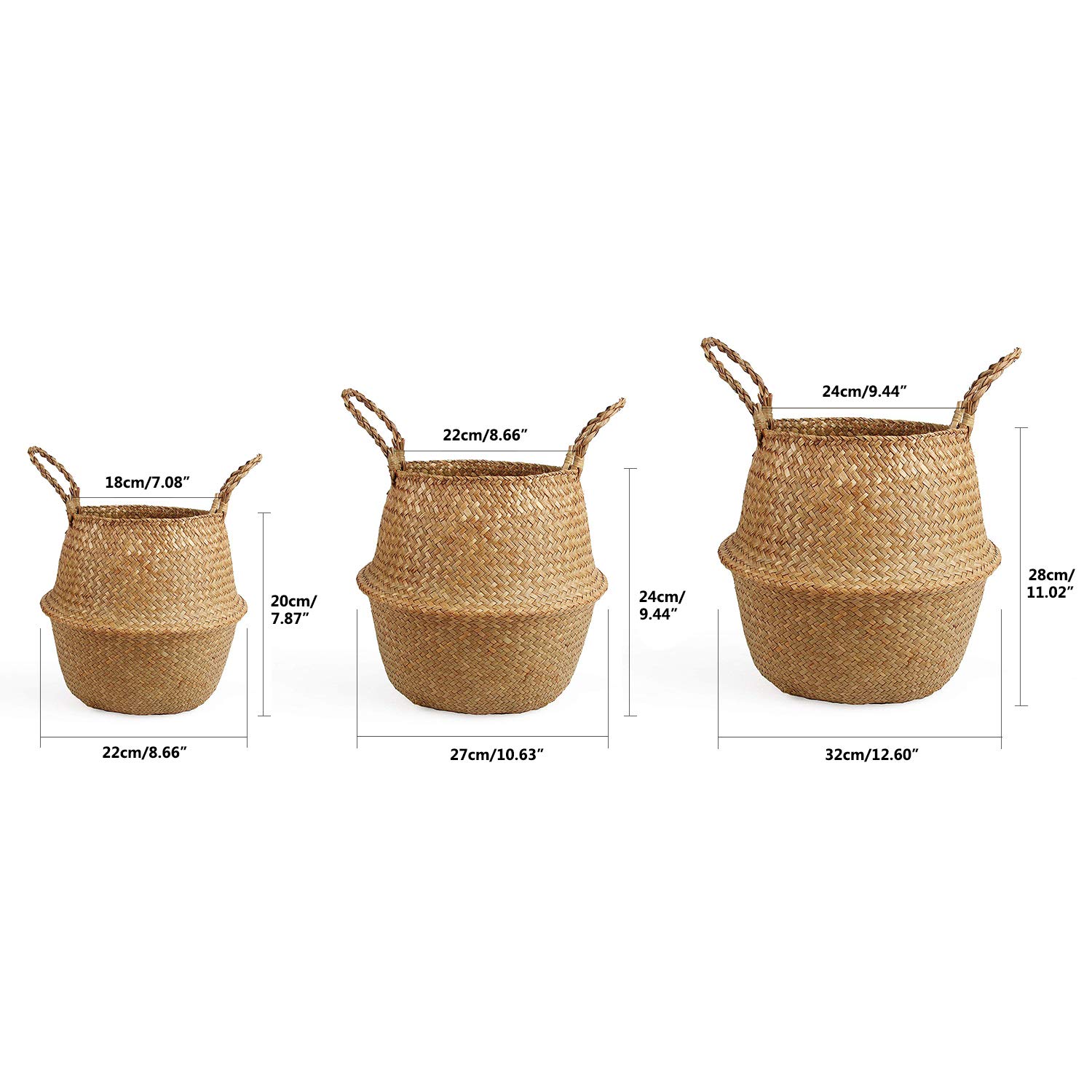 Natural Woven Seagrass Storage Basket - Small Handmade Belly Basket for Home Organization, Plant Holder, Laundry Hamper, Picnic & Grocery Carrier | Perfect for Bathroom, Nursery, Kitchen & Outdoor Use