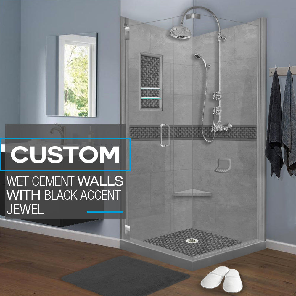 DIY Shower Remodel Kit - Corner Wet Cement Sistine Stone & Jewel Stone Accent for Bathroom Renovation | Perfect for Home Improvement, Shower Walls, and Wet Area Decor