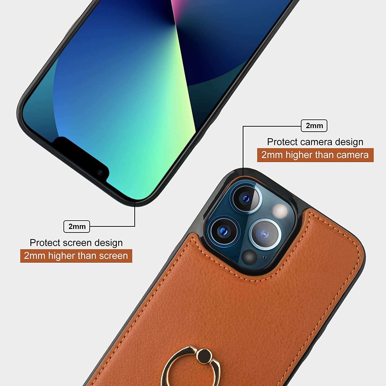 Premium iPhone 13 Pro Max Wallet Case with 360° Rotating Card Holder - 6.7 Inch Genuine Leather Brown Cover for Daily Commute & Travel Protection