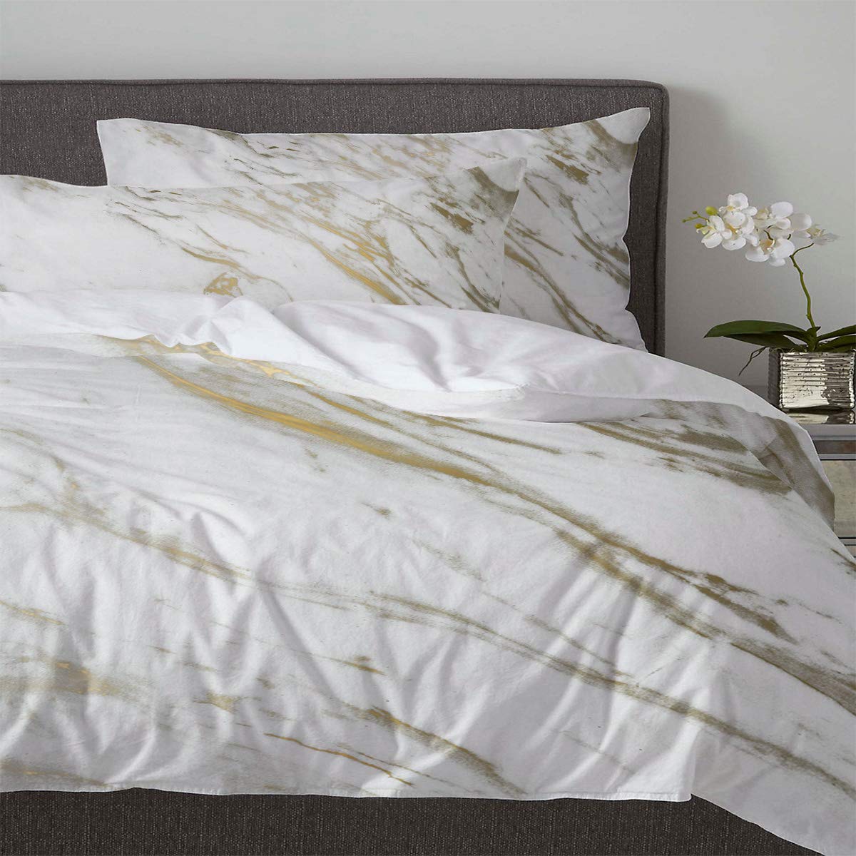 Premium 3-Piece Full Size Duvet Cover Set - White Gold Marble Comforter with 2 Pillow Shams | Soft Lightweight Bedding | Wild Symbol Design | Perfect for Guest Rooms, Master Bedrooms & Cozy Home Decor
