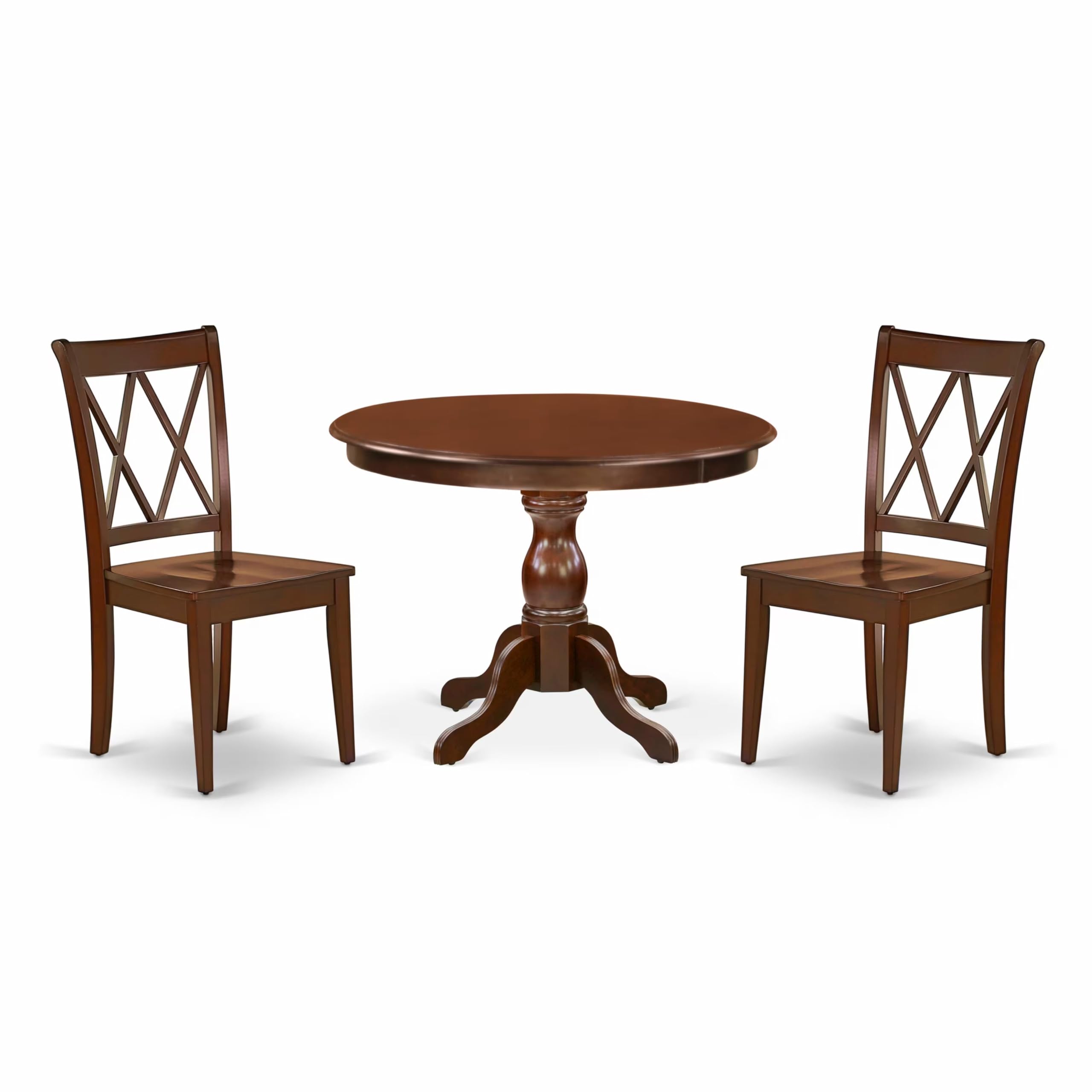 East West Furniture HBCL3-MAH-W 3-Piece Small Space Dinette Set with Round Pedestal Dining Table & 2 Chairs, 42x42 Inch, Mahogany Finish - Perfect for Apartments, Breakfast Nooks & Cozy Dining Areas