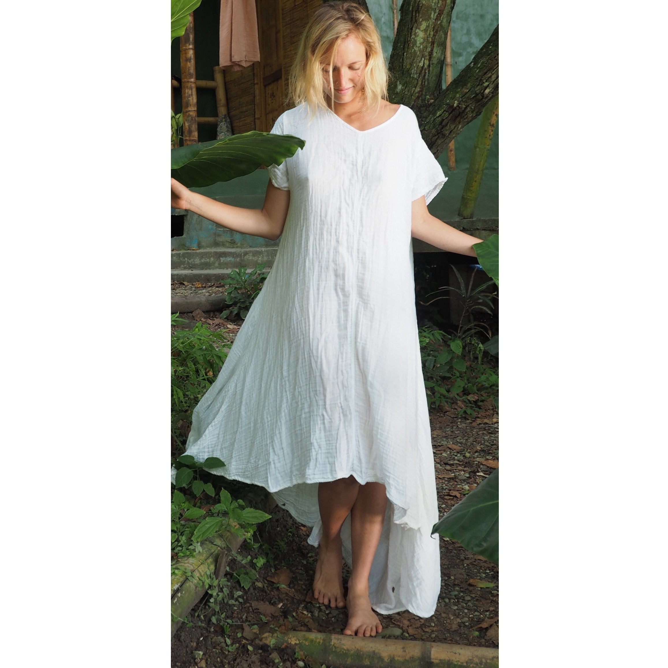 Soft Gauze Tee Dress in Gold - Comfortable & Breathable Women's Casual Summer Dress for Beach, Vacation & Everyday Wear