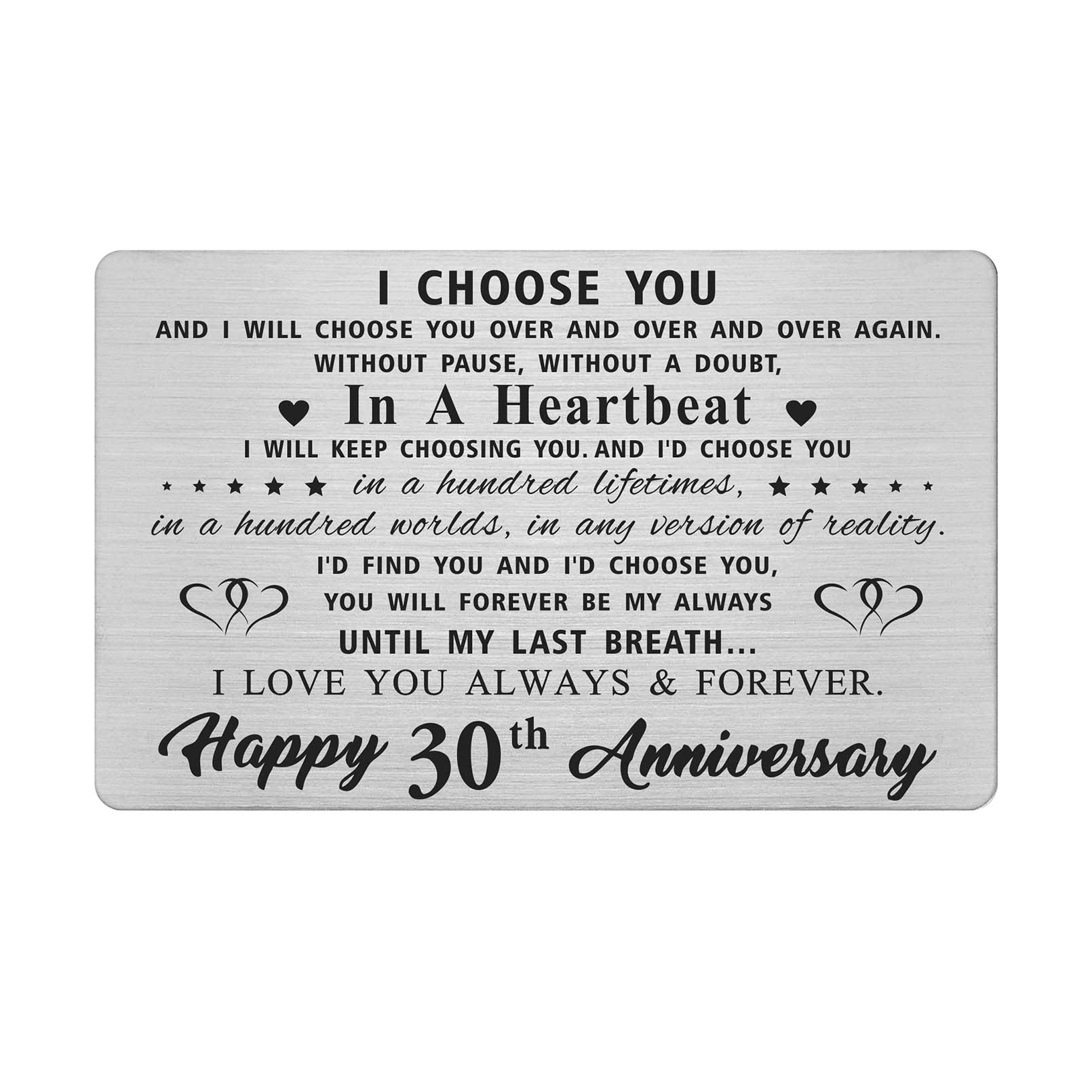 30th Anniversary Card for Him - Personalized Engraved Metal Wallet Insert Gift - Perfect for 30 Year Wedding Anniversary, Birthday & Special Occasions