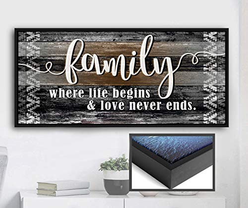 Farmhouse Family Sign - Rustic Wooden Wall Decor with Floating Frame (42x19, Brown/Black) for Living Room, Bedroom & Entryway - Perfect for Home, Wedding & Gift