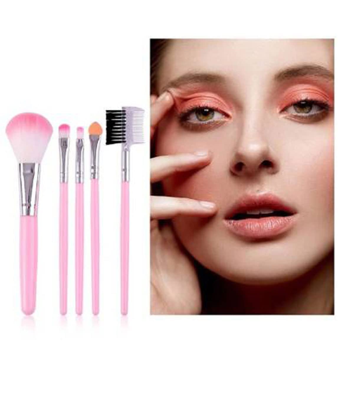 Gold Max 5-Piece Pink Makeup Brush Set with Beauty Blender - Soft Bristles for Foundation, Blush, Eyeshadow & More - Perfect for Women & Girls (Set of 6)