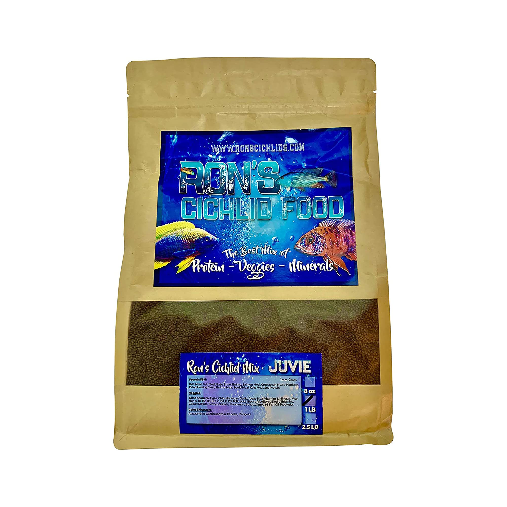 Premium African Cichlid Fish Food Pellets - High Protein Tropical Fish Food with Veggies & Fruits for Healthier, Brighter & Bigger Cichlids - Juvenile Blend 1lb - Ideal for Freshwater Aquariums & Color Enhancement