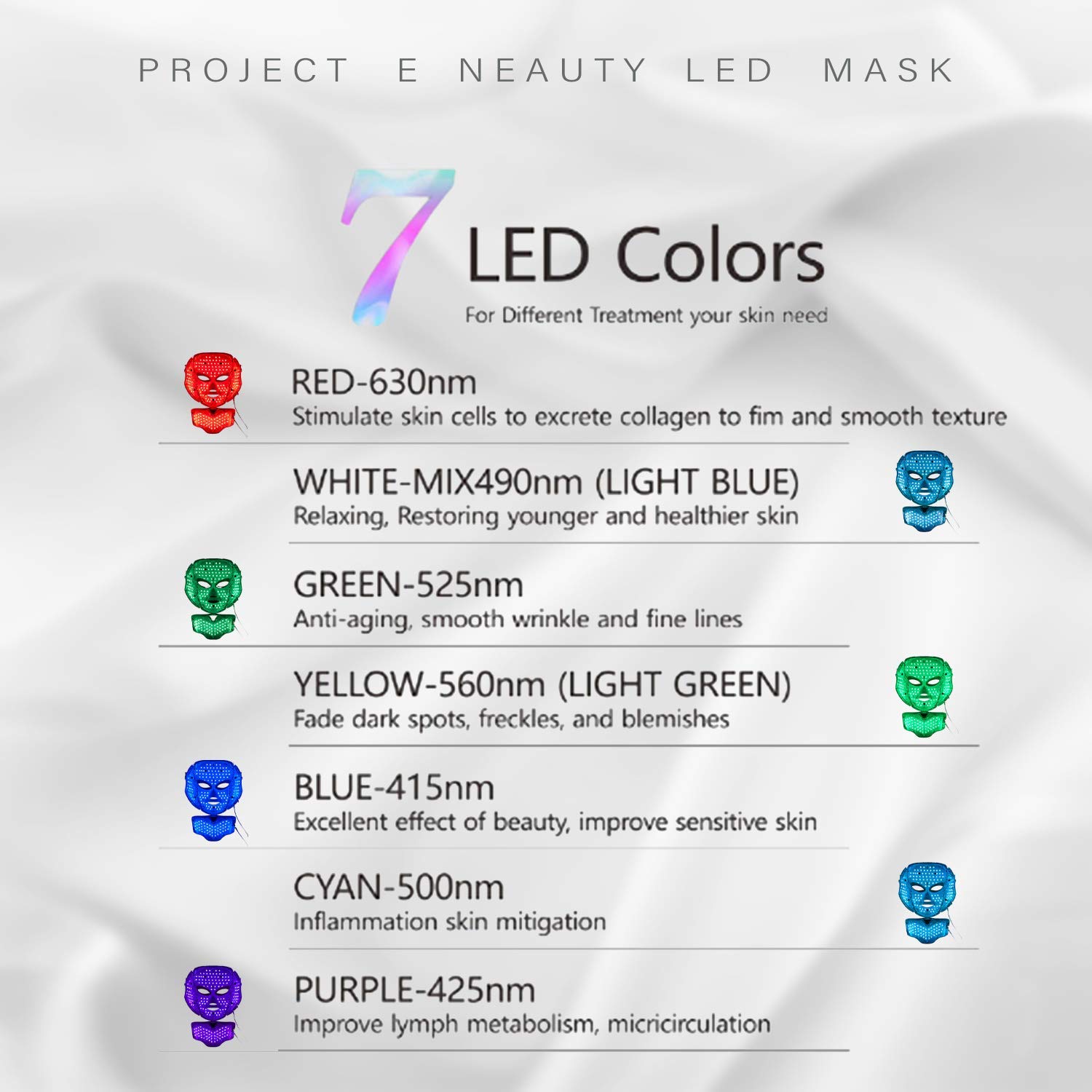 7-Color LED Face Mask for Acne & Skin Therapy - Photon Light Therapy Mask with Proven Results (White) | At-Home Facial Treatment & Anti-Aging Skincare