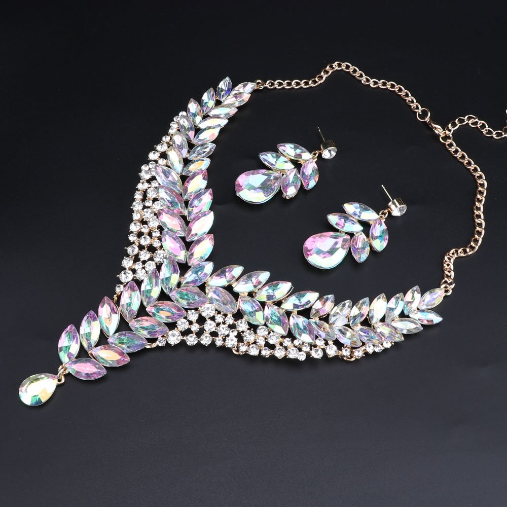 Elegant Rhinestone Crystal Wedding Jewelry Set for Women - Bridal Bridesmaid Necklace & Earrings - Perfect for Weddings, Parties, and Special Occasions