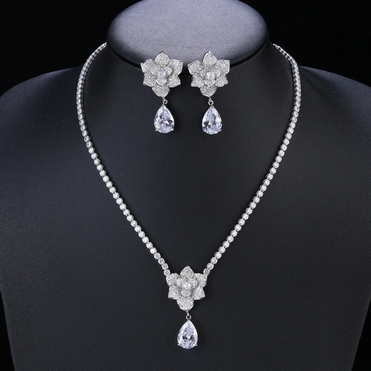 Elegant 4-Color CZ Cubic Zirconia Wedding Jewelry Set - Necklace & Earrings for Bridal Party, Anniversary & Formal Events | CN10868