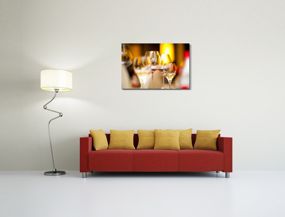 Premium Canvas Wall Art - Elegant Glass of Wine on Table | Modern Home Decor, Restaurant & Bar Wall Art | Stretched Gallery Canvas Wrap, Giclee Print, Ready to Hang (32