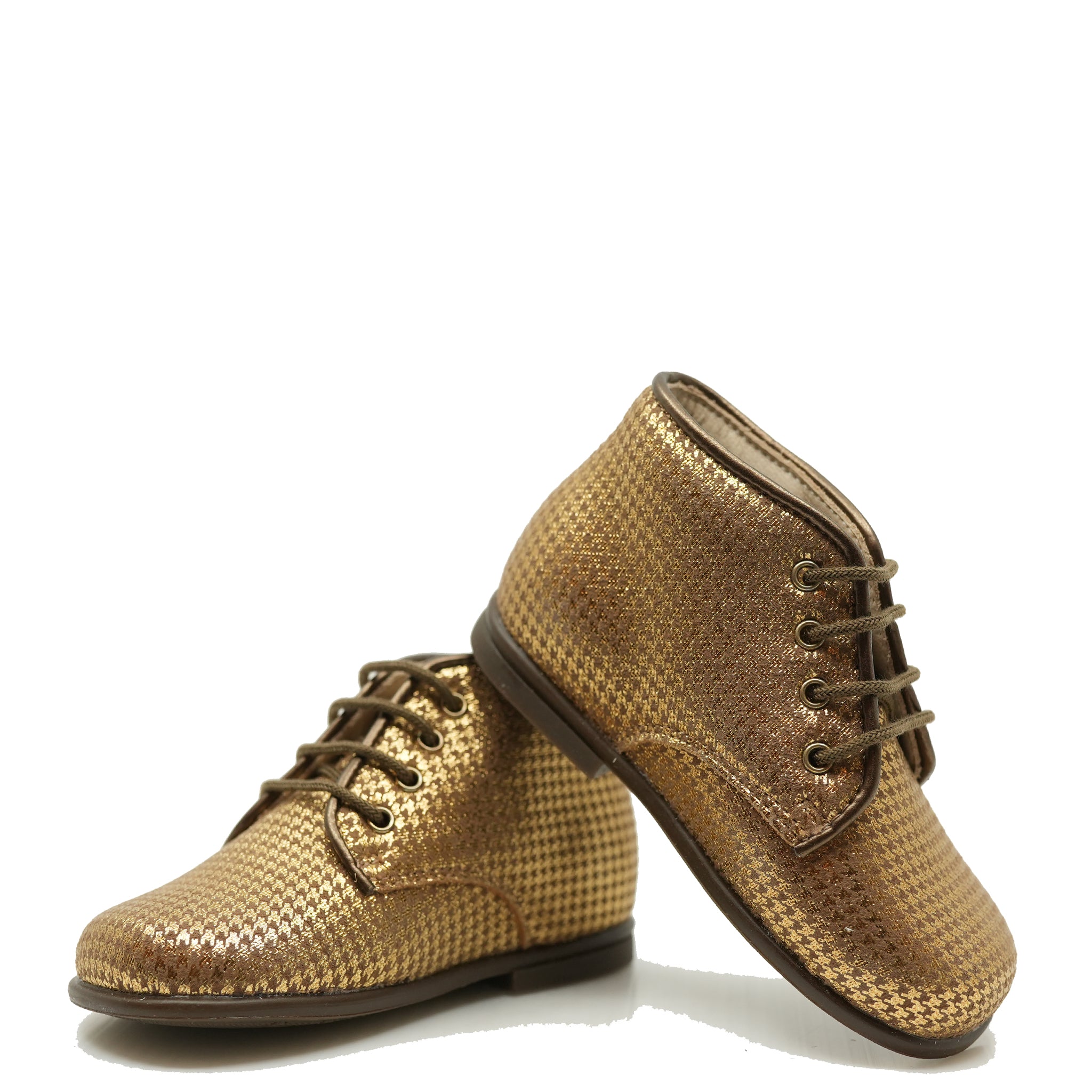 Beberlis Bronze Houndstooth Baby Booties - Soft Leather Infant Shoes for Newborns & Toddlers (0-24 Months) | Perfect for First Steps, Photo Shoots & Special Occasions