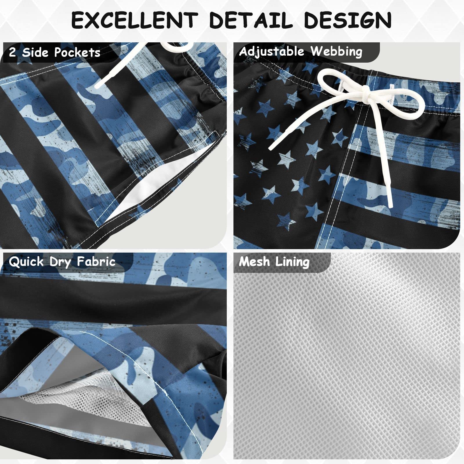**Senya Boys Swim Trunks - USA Flag & Desert Camo Beach Board Shorts for Kids & Toddlers | Quick-Dry, Comfortable Swimwear for Pool, Beach & Summer Activities**