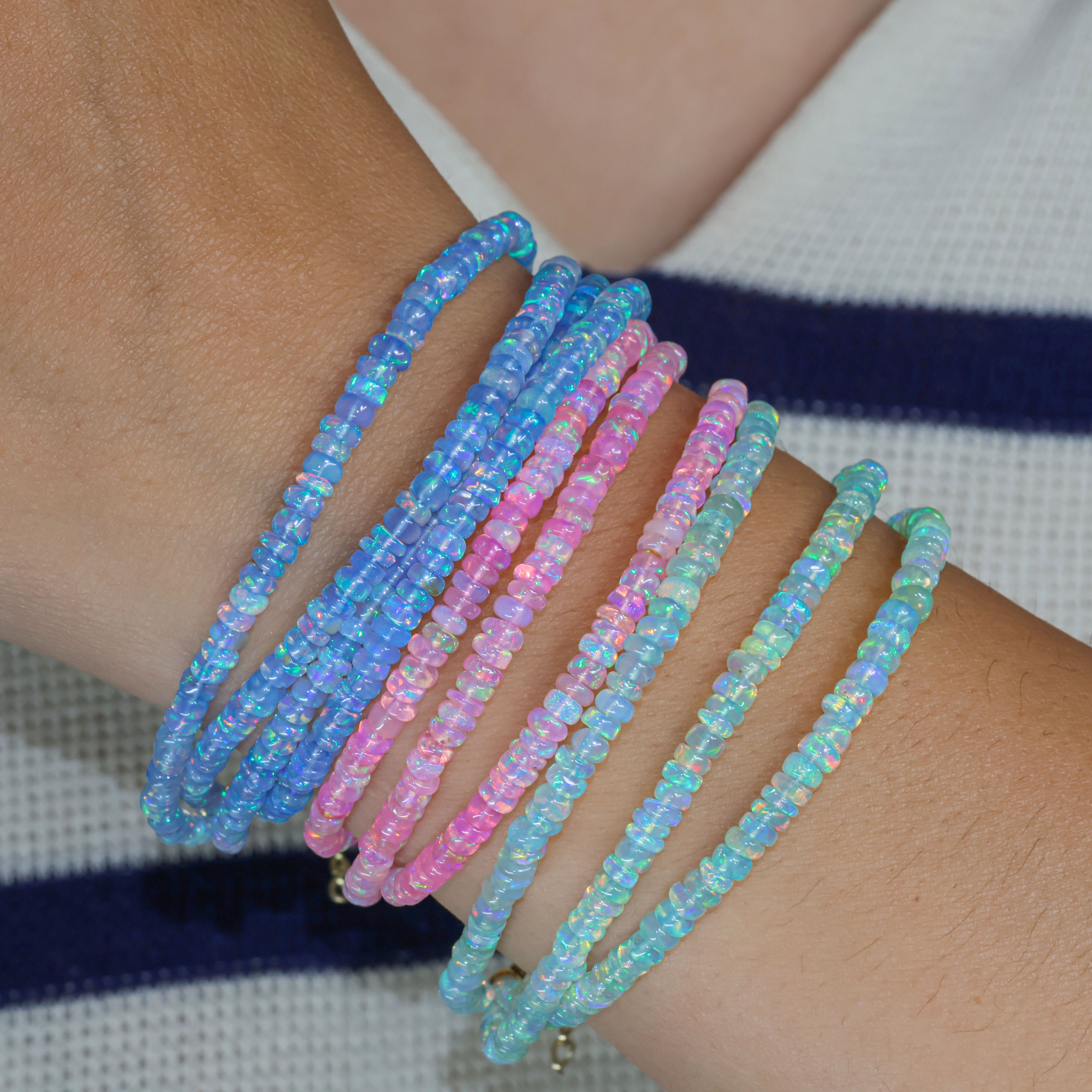 Natural Blue Opal 3-Strand Beaded Bracelet for Women - Handmade Boho Jewelry for Everyday Wear, Meditation & Special Occasions