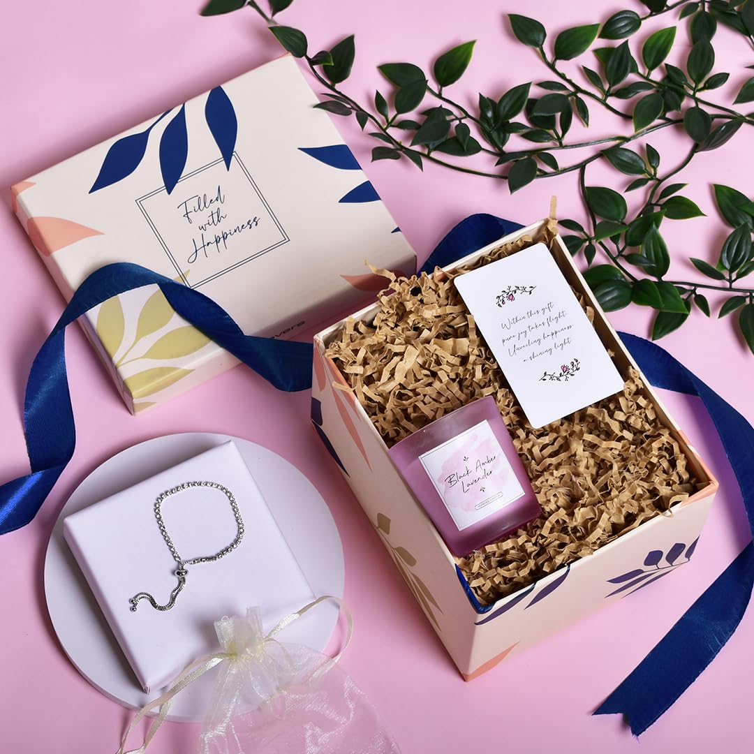 Elegant Birthday Gift Set for Women - 2-Piece Box with Black Amber Lavender Scented Candle (60g) & Tennis Bracelet | Perfect Anniversary Present for Wife, Mother's Day Gift for Mom, Special Occasion Present | Ideal for Romantic Surprises, Spa Nights, and Memorable Celebrations
