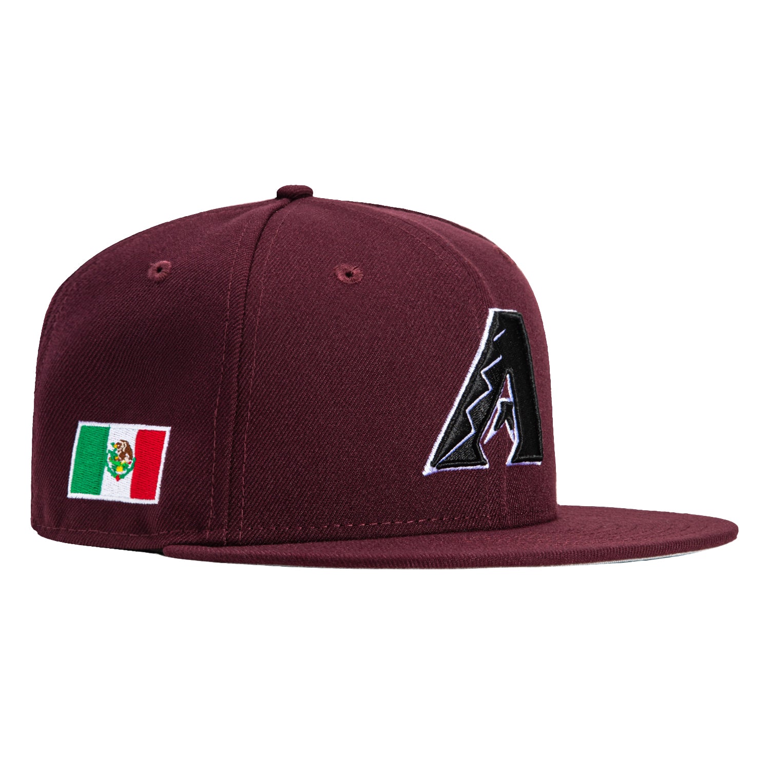 New Era 59Fifty Arizona Diamondbacks Mexico Flag Patch Snapback Hat - Maroon, Black & White | Official MLB Licensed Baseball Cap for Fans, Streetwear & Sports Enthusiasts