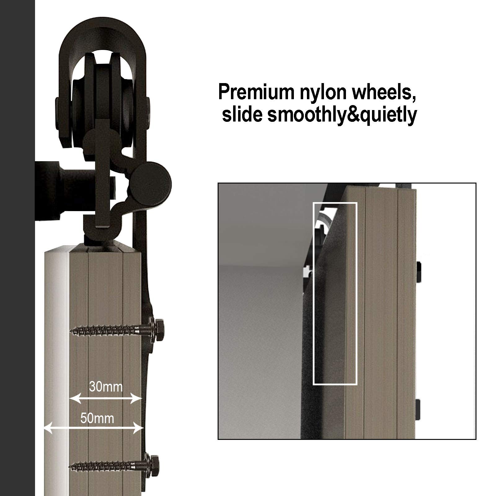 9 FT Heavy Duty Sliding Barn Door Hardware Track Kit with Floor Guide - Smooth & Quiet Operation for Doors Up to 27