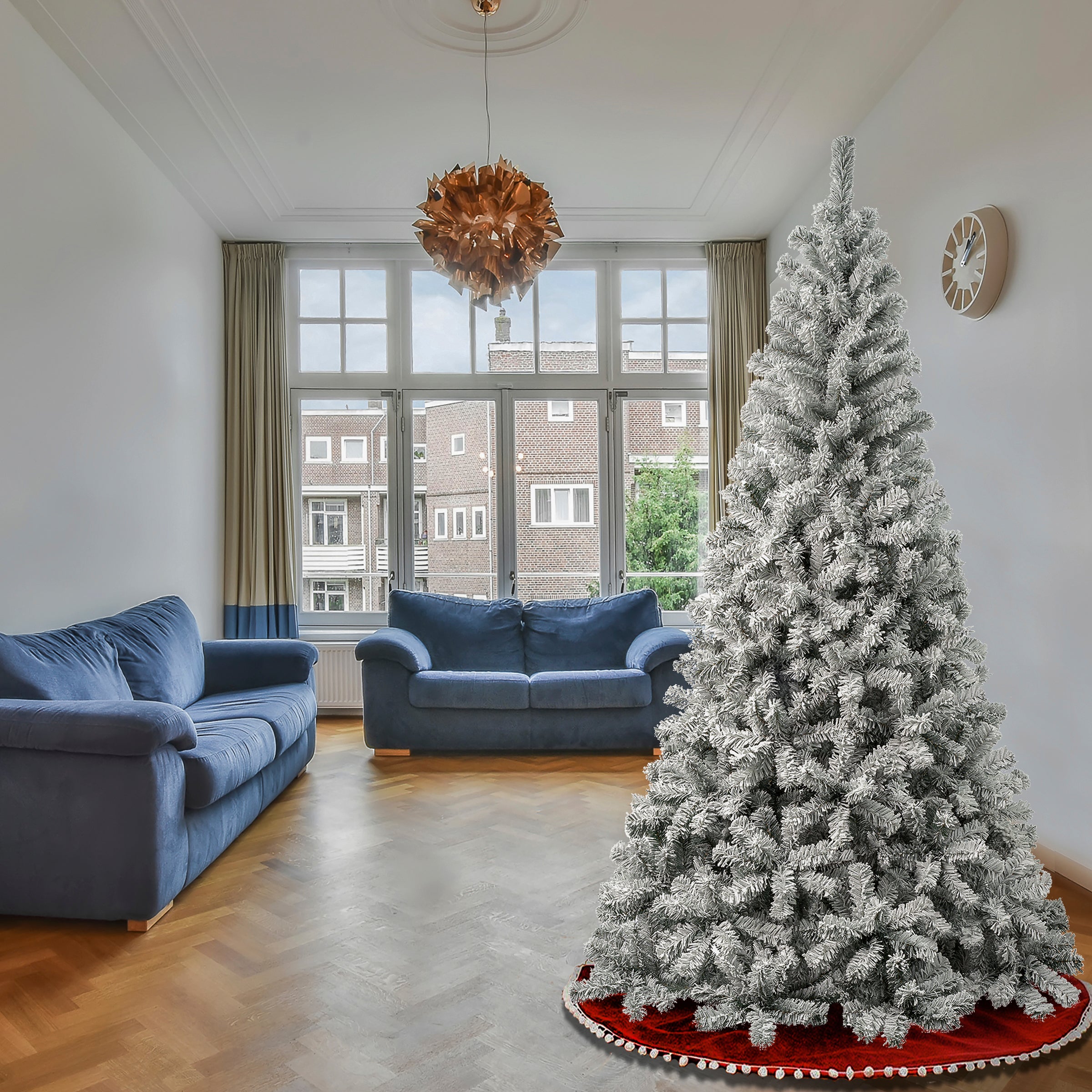7.5 ft. Premium Acacia Flocked Christmas Tree - Realistic Snow-Covered Branches for Holiday Home Decor, Living Room, Office & Party Decoration